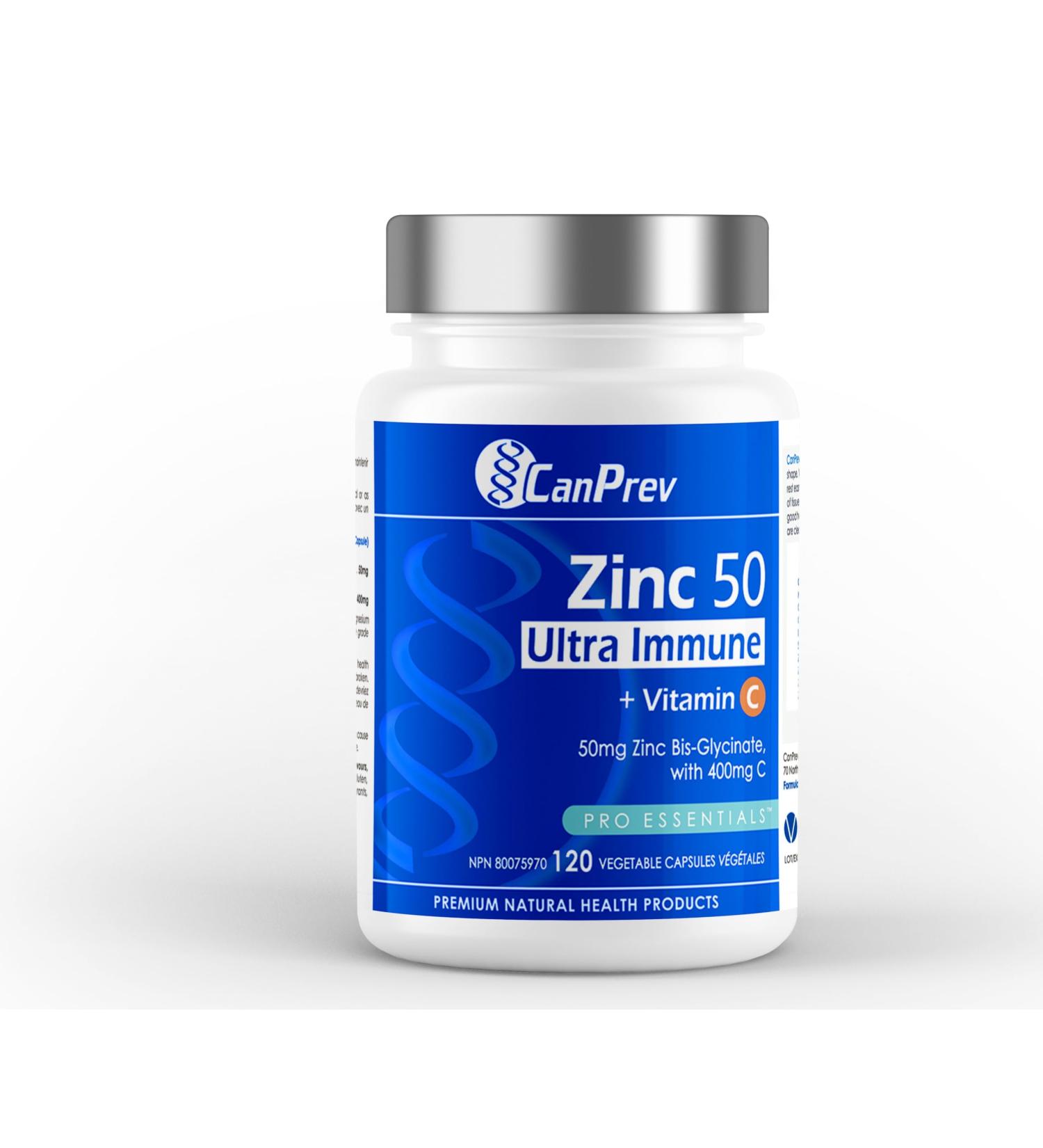 CanPrev Zinc Immune + Vitamin C | 120 Capsules | 50mg of Zinc Bis-Glycinate with 400mg of Vitamin C - Buy Online on GoSupps.com