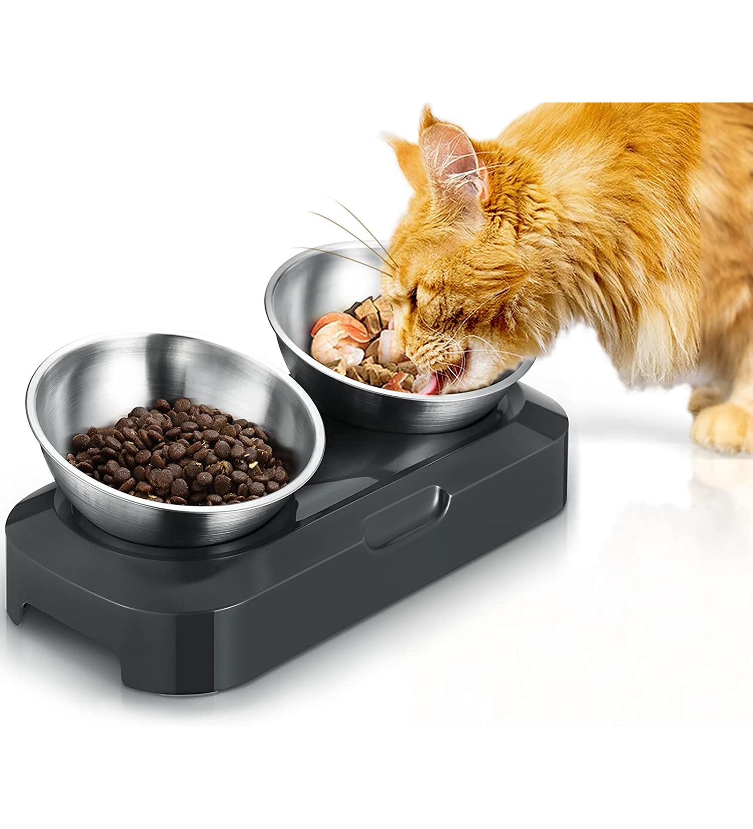 PewinGo Non-Slip Cat Bowl with Stainless Steel & Silicone Mat for Food & Water Feeding - Buy Online on GoSupps.com