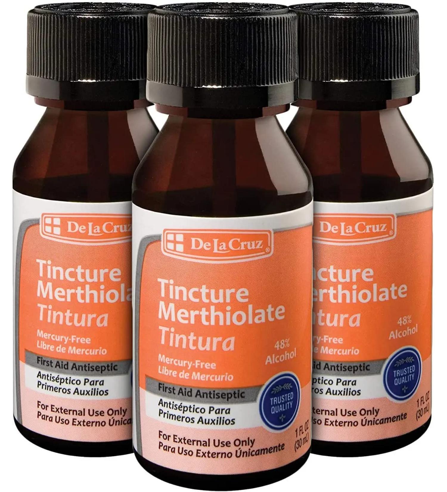 De La Cruz Merthiolate Tincture Antiseptic - 3 Bottles x 1 Fl Oz - Mercury-Free Formula for Minor Cuts, Scrapes, and Burns - Buy Online on GoSupps.com