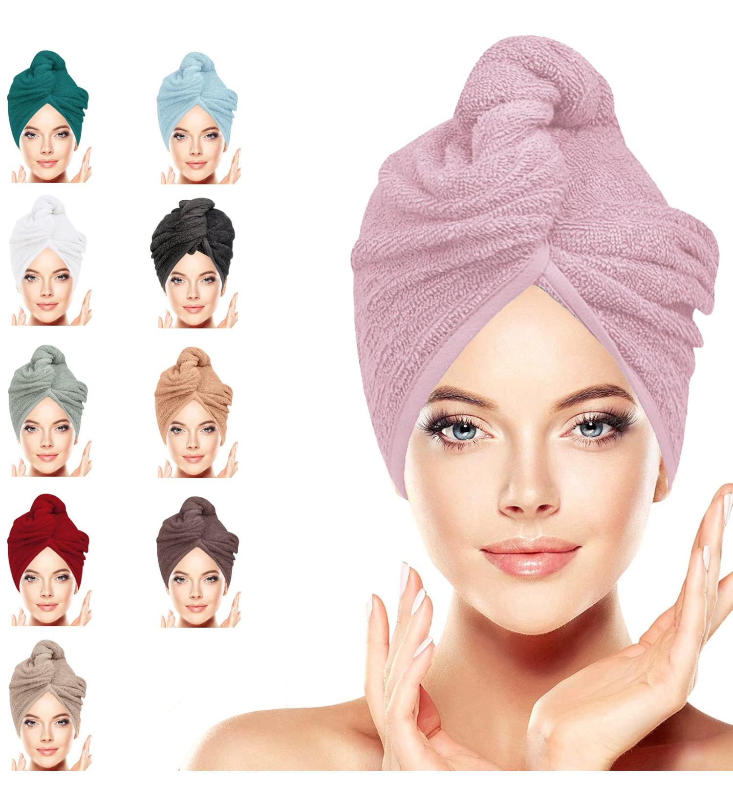 Luxury Pink Hair Turban Towel - 100% Cotton Quick-Dry Hair Dryer for Long Hair | Women s Headscarf Towel | 62cm x 23cm - Buy Online on GoSupps.com