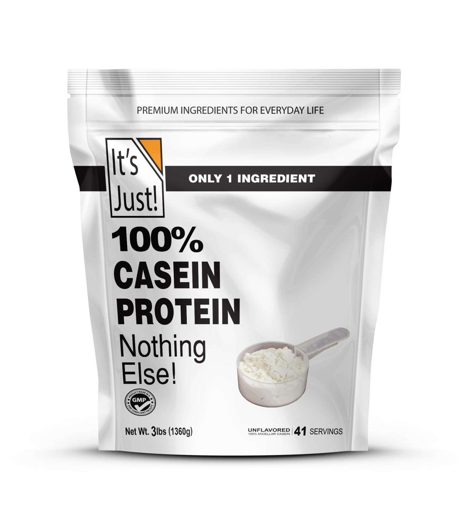 It's Just! - 100% Casein Protein Powder Made in USA One Ingredient Slow Burning Time Release 6.9g BCAAs 1g Carb Non-GMO (Unflavored 3lbs/48oz) Unflavored 3 Pound (Pack of 1) - Buy Online on GoSupps.com