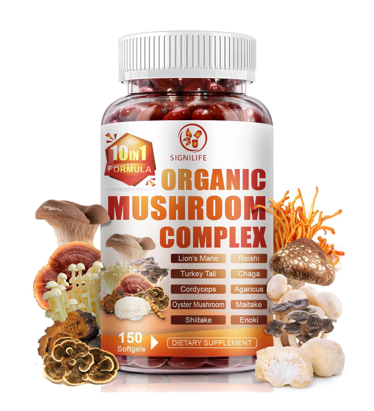 10 in 1 Lions Mane Mushroom Supplement with Turkey Tail, Reishi,Cordyceps, Chaga & More - Brain Supplements for Memory and Focus-150 Softgels 150 Count (Pack of 1) - Buy Online on GoSupps.com
