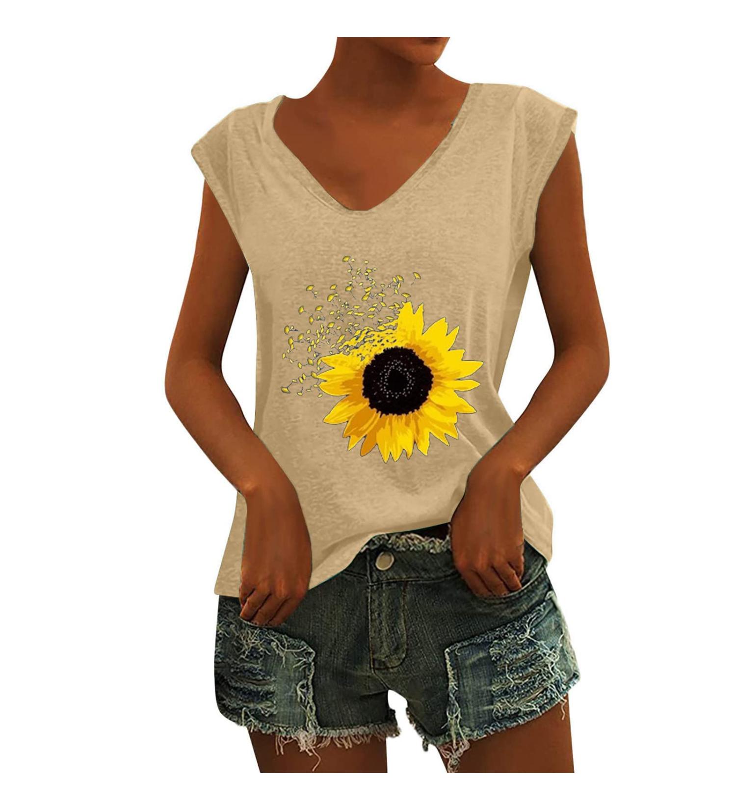 Short Sleeve T Shirts Clothing Woman T-Shirt Casual Black Clothing Top Women's Floral Pattern for Women Crop Tops Shirt Shirts Top Women's Summer Tank Top 5-yellow XXL - Buy Online on GoSupps.com
