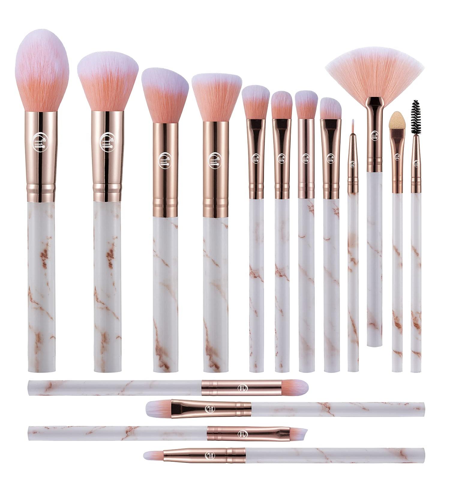 16PCs Premium Marble Makeup Brush Set - Synthetic Face Eye Lip Kits for Foundation, Powder, Eyeshadow - Pink - Buy Online on GoSupps.com