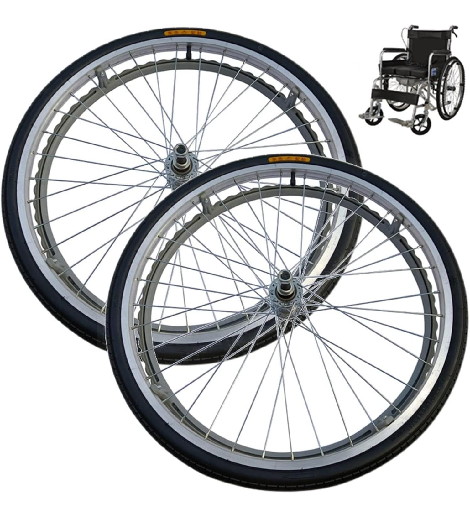 Wheelchair Rear Wheel 24inch (Pair) Pneumatic Rear Wheel Replacement for Manual Wheelchair Anti-Slip Wheelchair Wheel Assembly Bearing 14mm Black - Buy Online on GoSupps.com