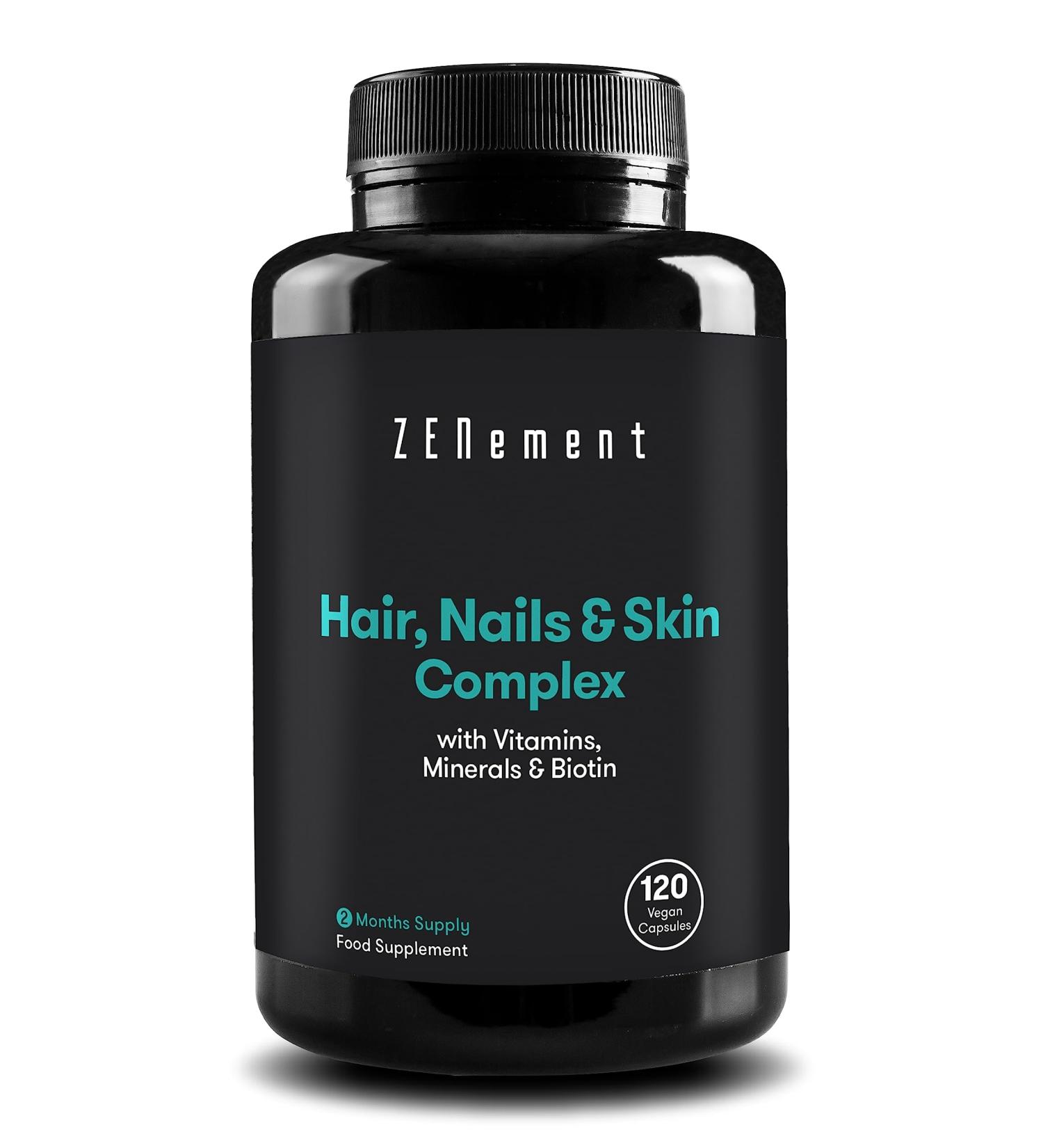 Zenement Hair Nails & Skin Complex with Biotin - 120 Capsules | For Hair Loss & Weak Skin/Nails | Vegan & Non-GMO | Vitamins, Minerals - Buy Online on GoSupps.com