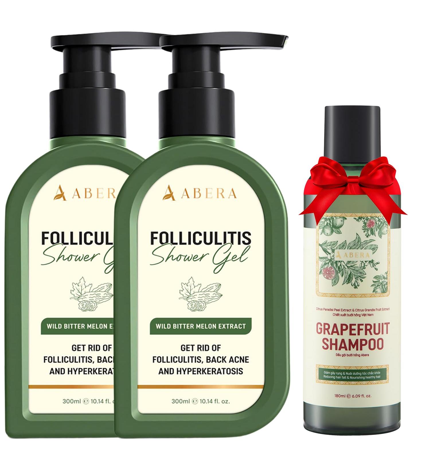 ABERA Folliculitis Shower Gel with Wild Bitter Melon Extract Reduces Back Acne & Hyperkeratosis Supports Clearer-Looking Skin & Smooth Texture 2 Boxes + Gift Hair Regrowth Shampoo - Buy Online on GoSupps.com