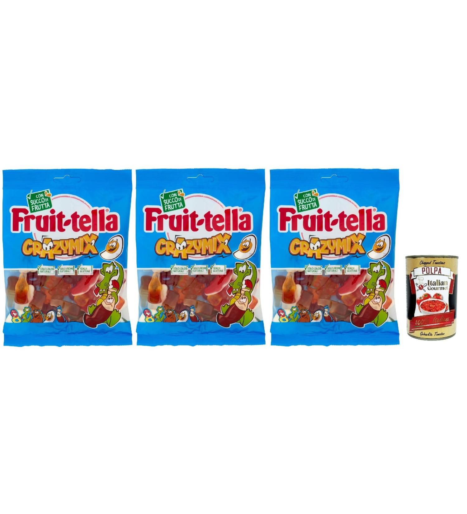 Fruittella Crazy Mix 3 x 175 g Rubber Bands with Fruit Juices Various Fruit Tastes Gluten Free 3 x 175 g + Italian Gourmet Pulp 400 g - Buy Online on GoSupps.com