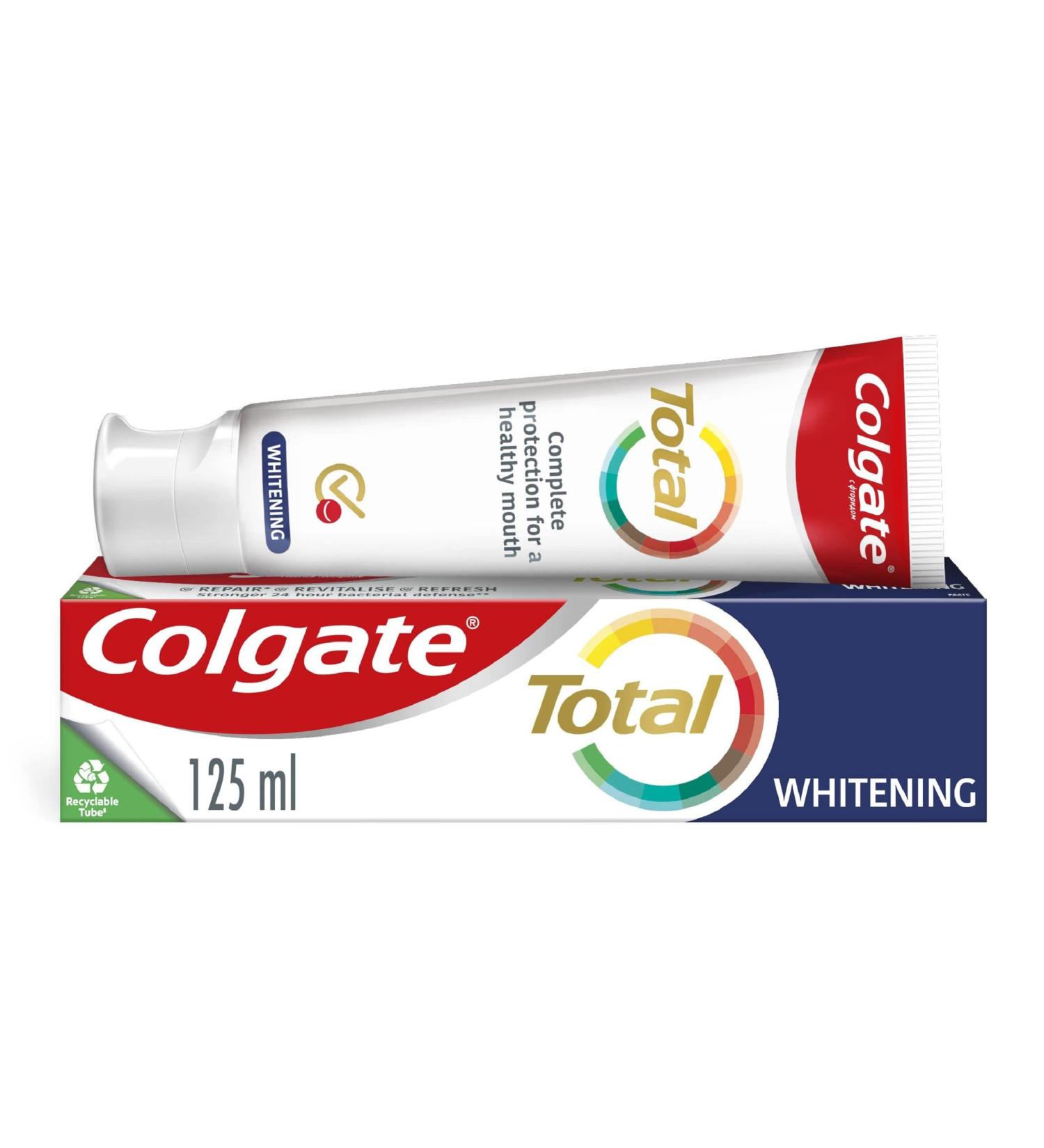 Colgate Total Whitening Fluoride Toothpaste 125ml | Stain Removal & Complete Protection | Freshens Breath & Strengthens Enamel | Pack of 1 - Buy Online on GoSupps.com