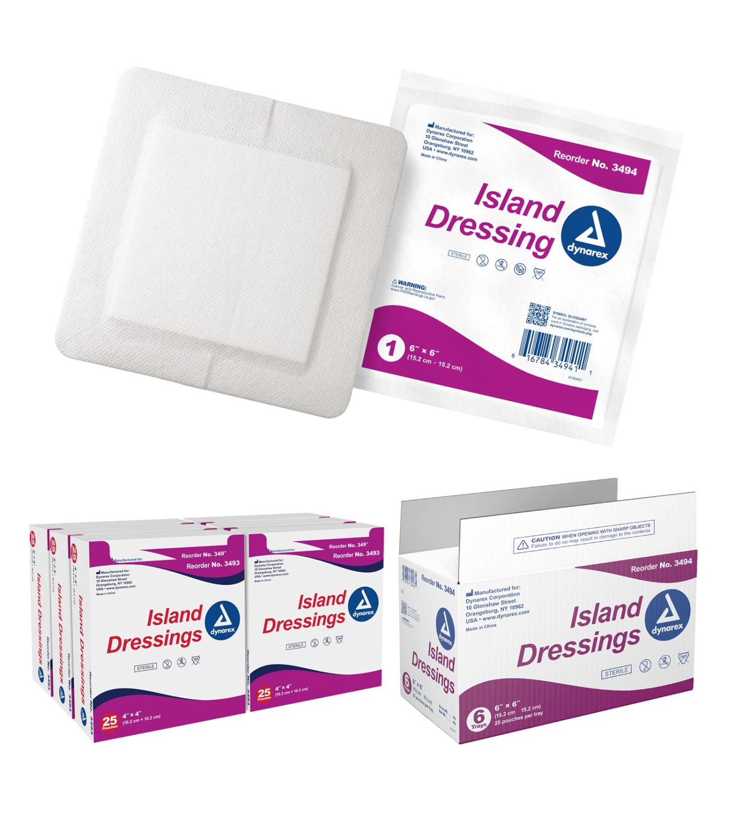 Dynarex Island Dressings - Sterile Wound & Blister Bandages | Highly Absorbent Adhesive 6 x6 25 Dressings per Box - Fast International Shipping - Buy Online on GoSupps.com