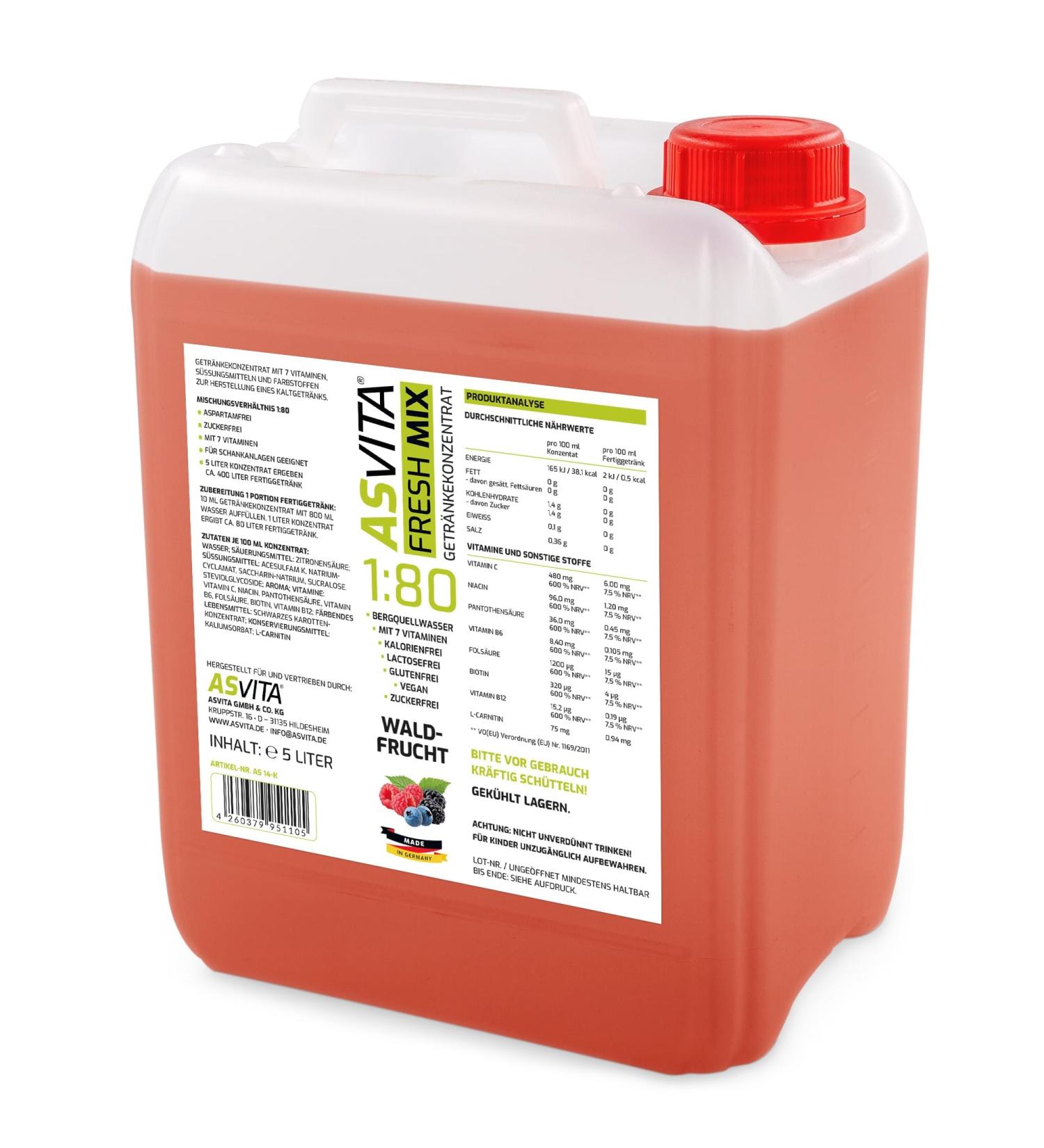 AsVita Sugar-Free Beverage Concentrate Fresh Mix 1:80 | 5 Litre Canister - 22 Delicious Flavours | International Shipping Available - Buy Online on GoSupps.com