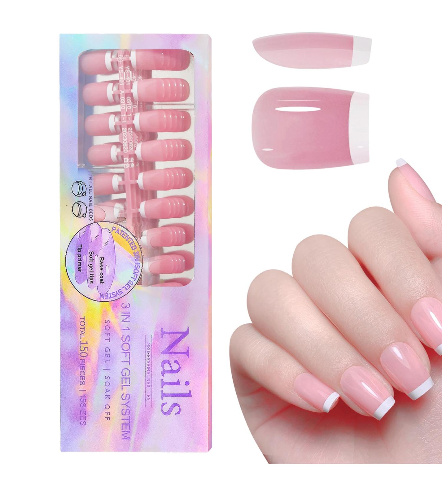 150 -Adhesive False Nails With White French Tips Stick On Full Nails False Nails Wedding Bridal Nails Makeup Supplies 04 - Buy Online on GoSupps.com