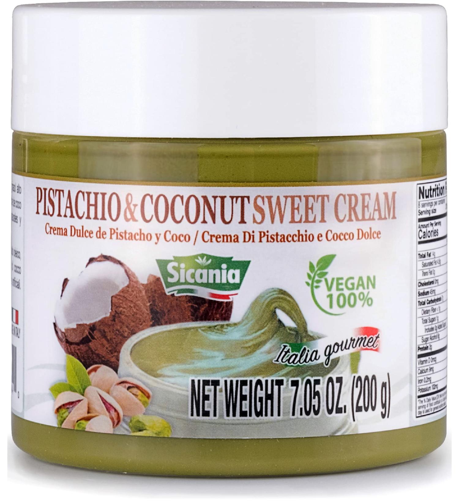 Buy SICANIA Pistachio & Coconut Vegan Sweet Cream | 100% Italian Dairy-Free Gluten-Free Non-GMO - Perfect for Desserts Pastries & More - 200g Shipping Worldwide - Buy Online on GoSupps.com