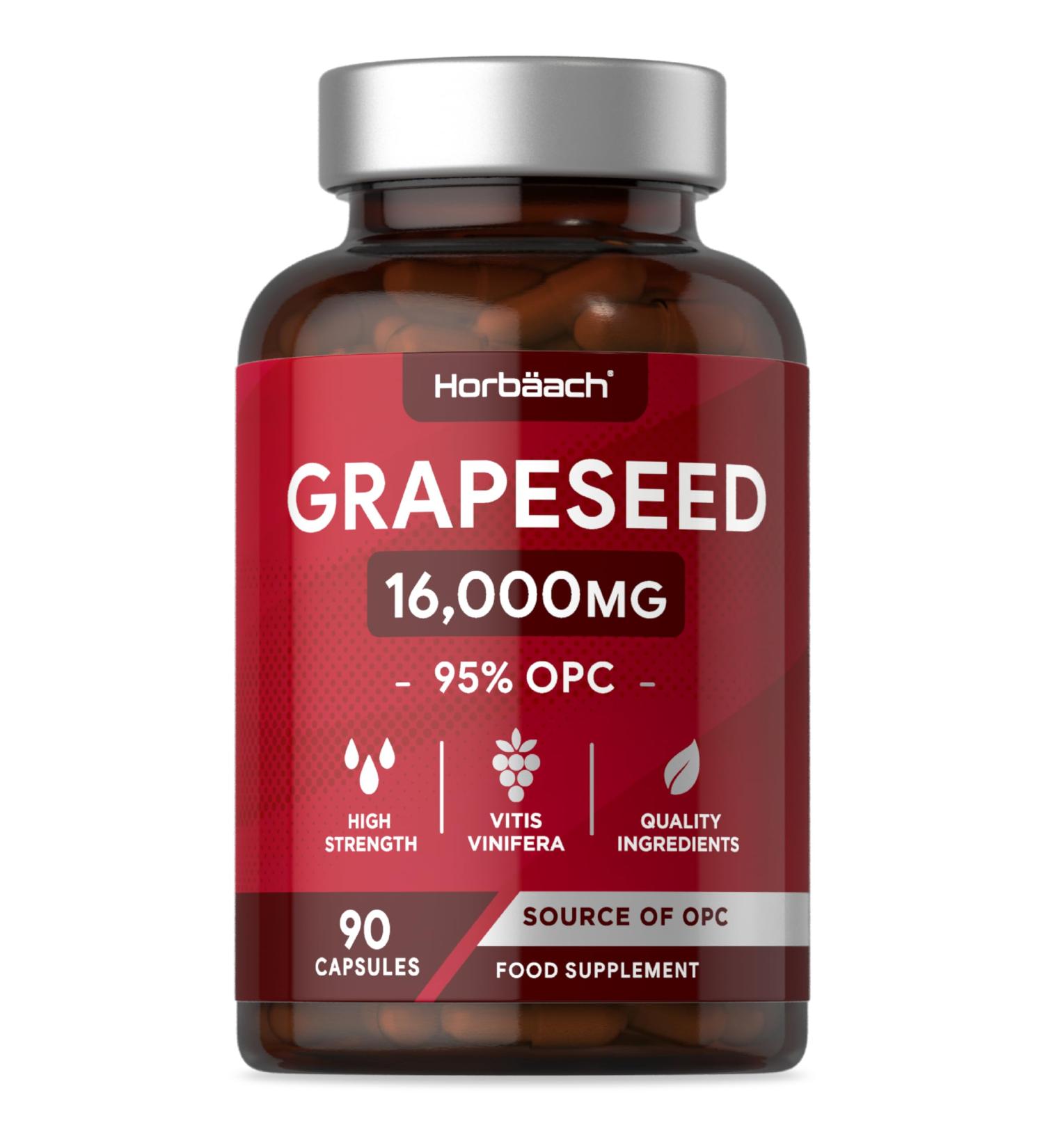 Grape Seed Extract Capsules | 16 000mg | 95% OPCs | High Strength Supplement | 90 Count | by Horbaach - Buy Online on GoSupps.com