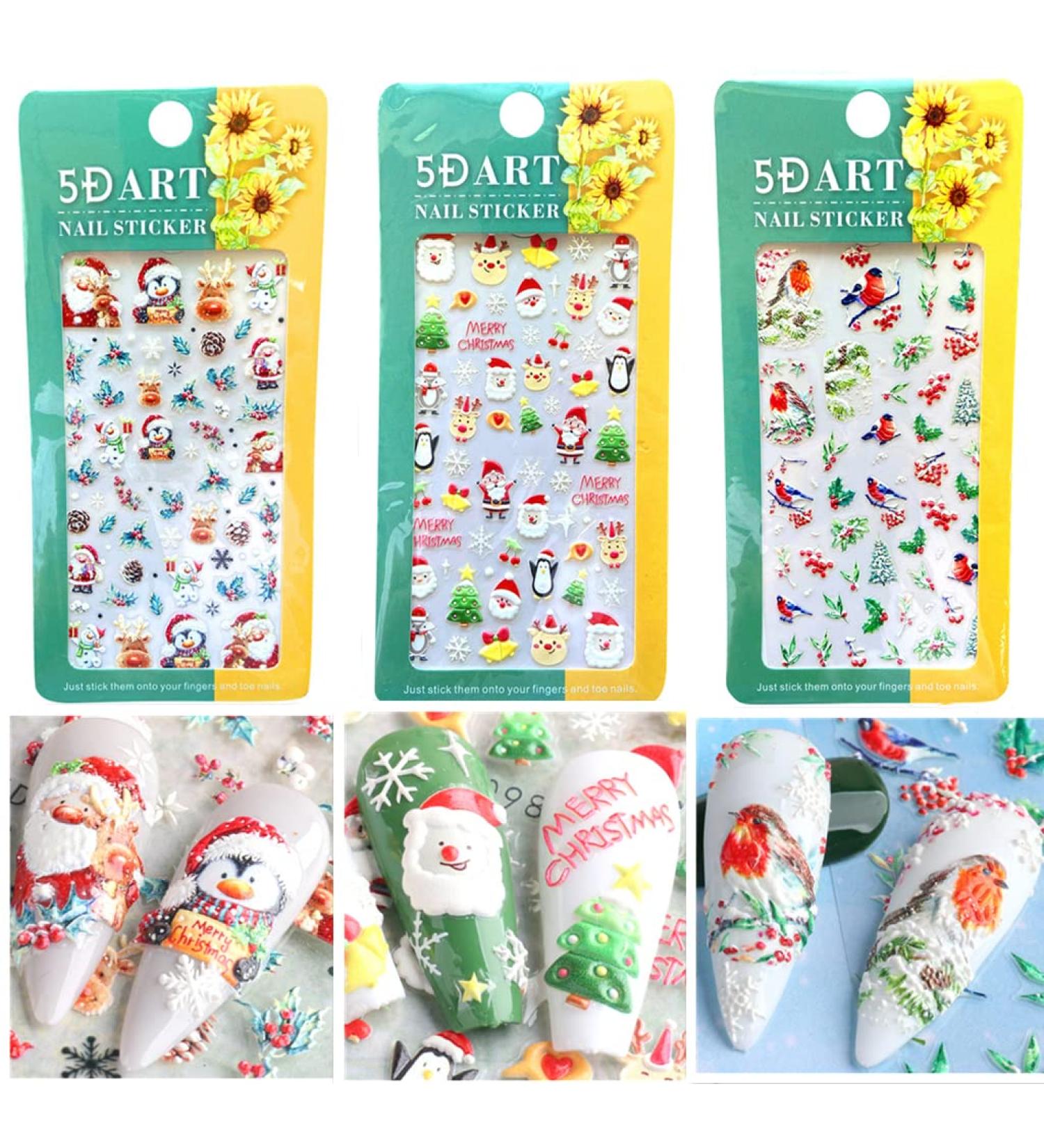 5D Nail Stickers Christmas Stereoscopic Embossed Nail Art Stickers Decals with Adhesive 5D Christmas Sticker Decoration for Women Girl Children Kids (Christmas) - Buy Online on GoSupps.com