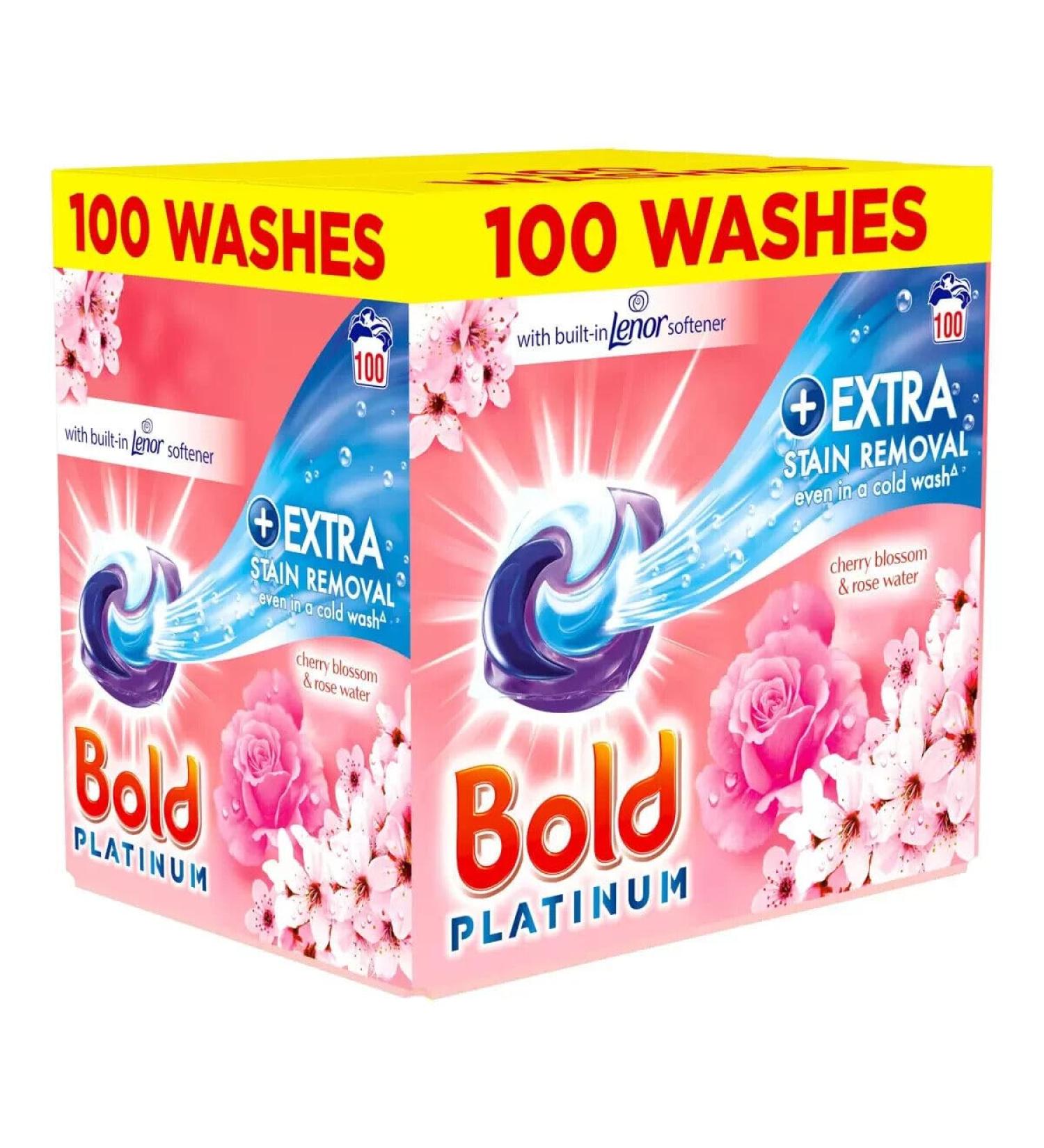 Dealz 24/7 - Bold Platinum Laundry Detergent Pods/Capsules 100 Washes - Cherry Blossom & Rose Water - Extra Stain Removal Even In a Cold Wash