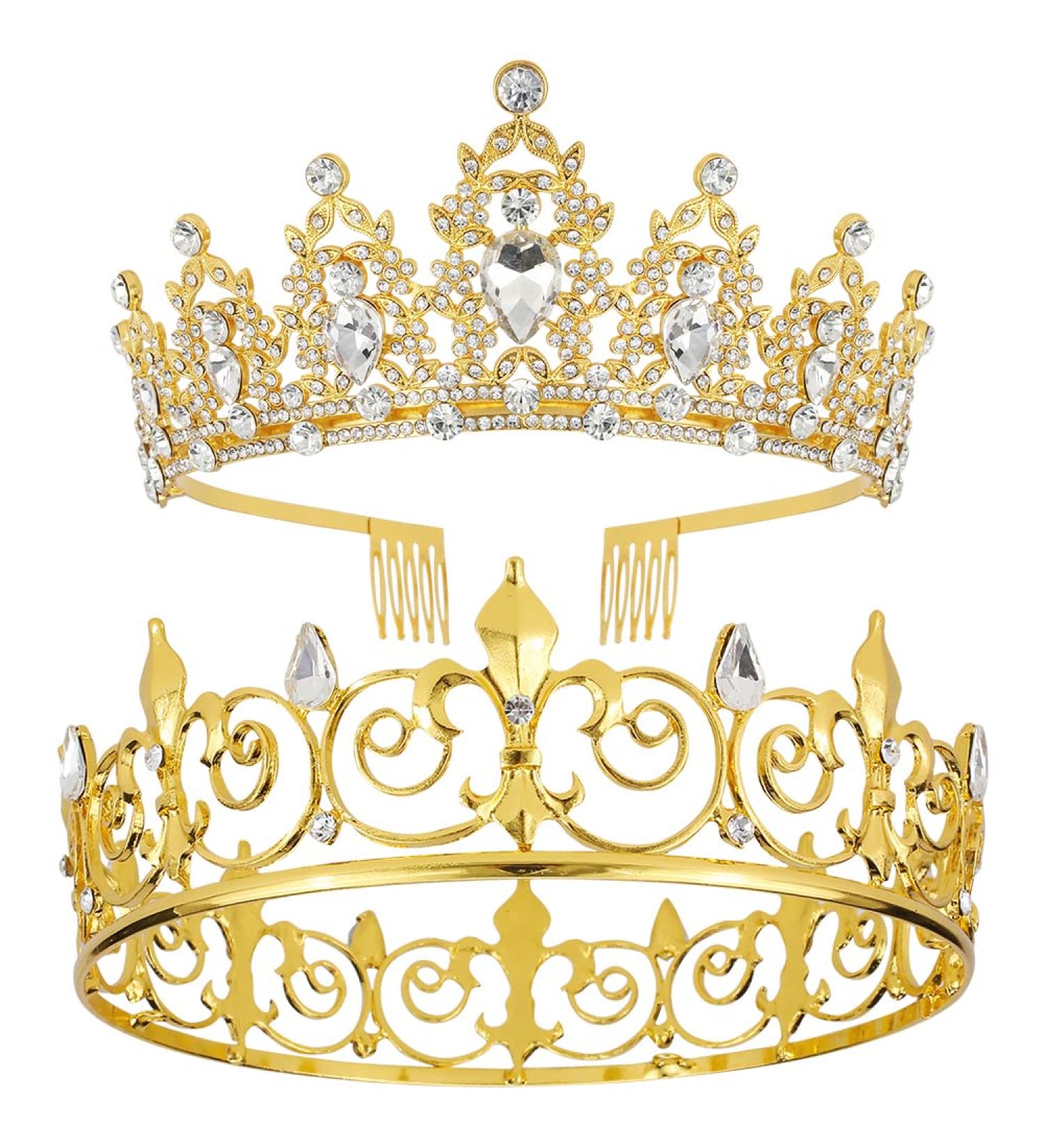 AOPRIE King & Queen Artemis Tiara and Crown | Crystal Hair Accessories for Wedding, Prom, Bridal, Birthday, Halloween & Christmas - Gold Princess Tiara for Women, Men, Girls & Boys - Buy Online on GoSupps.com