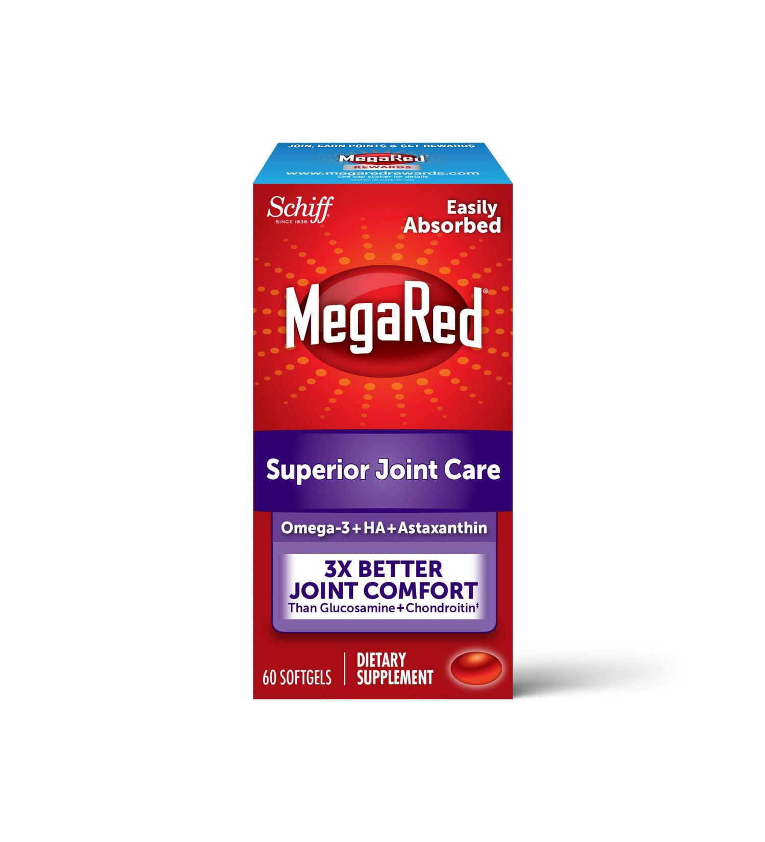 Schiff MegaRed Joint Care 60 Softgels Powerful Joint Pain Relief ,Comfort