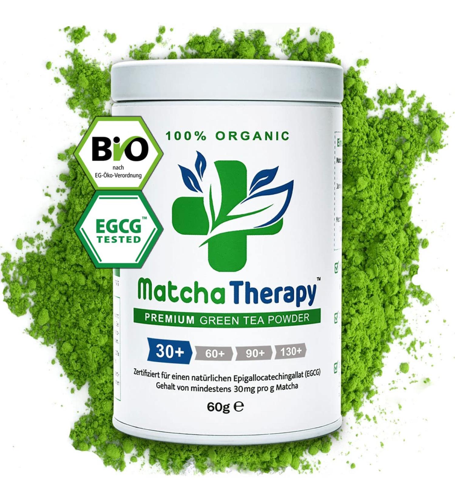 Buy Matcia Therapy 30+ Bio Matcha Tea Powder 60g | Premium Japanese Green Tea | 30mg/g EGCG | Supports Immunity & Energy Levels - Buy Online on GoSupps.com
