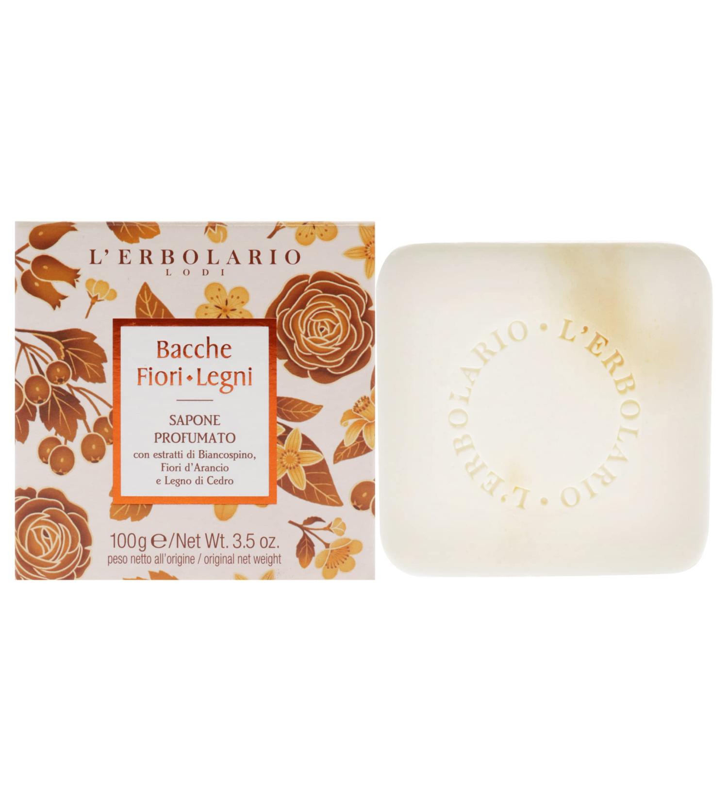 L'Erbolario Berries Flowers Wood Perfumed Soap - Gentle Cleansing Moisturizing Body Soap with Coconut & Sunflower Oils - 3.5 oz Scented Soap Bar for Soft Skin - Buy Online on GoSupps.com