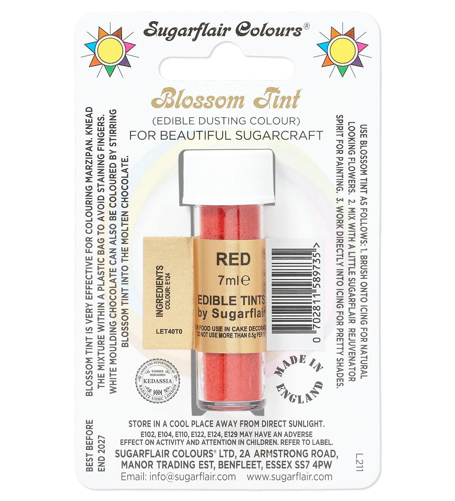 Sugarflair Red Blossom Tint Food Colouring and Dusting Powder Matt Finish Brush On or Mix with Rejuvenator Spirit to Create a One of A Kind Cake - 7ml