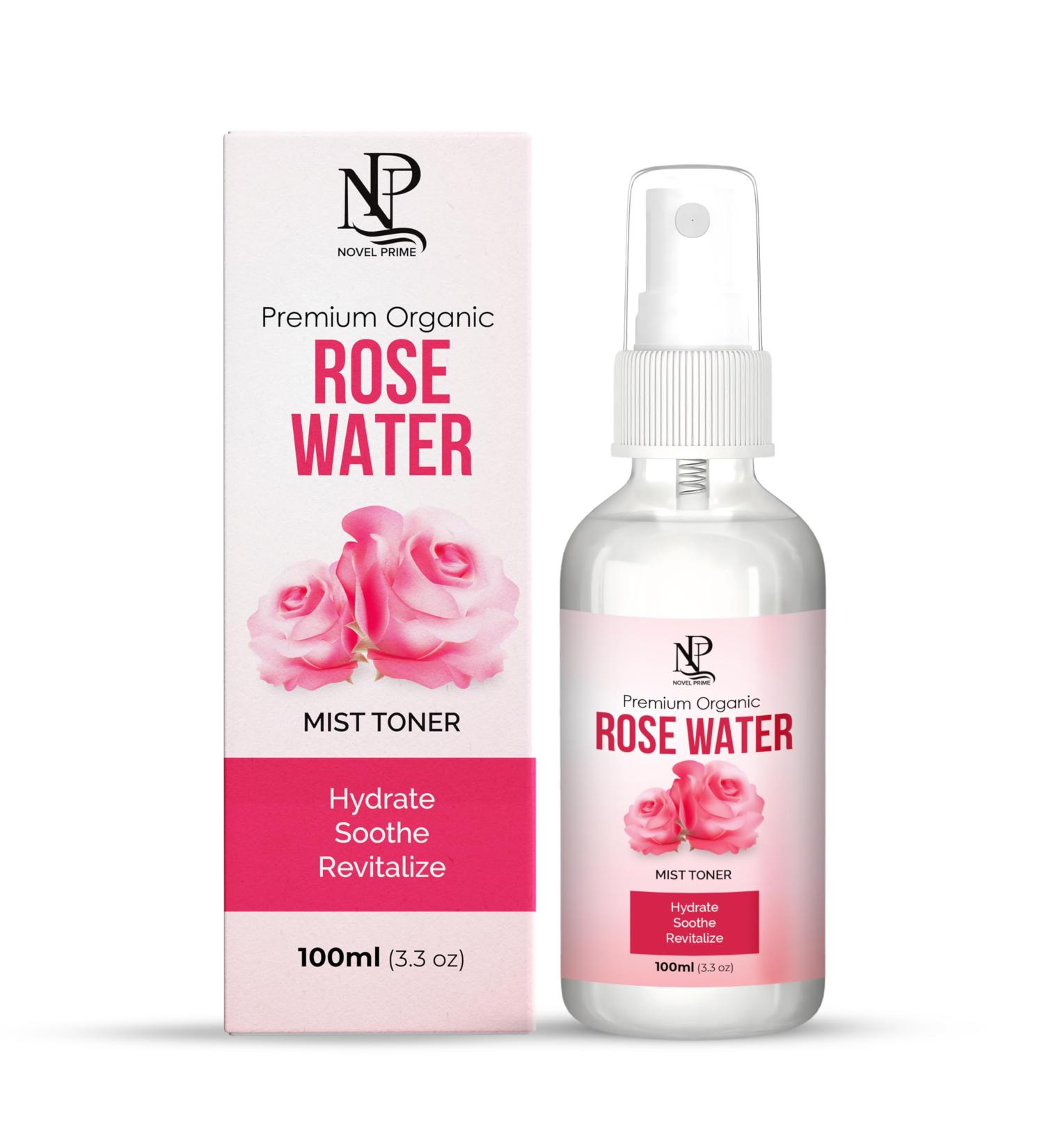 Novel Prime Organic Rose Water for Face (100ml) Refreshing Rose Water Spray for Hair Cleansing and Face Soothing| Pure Hydrating Face Toner Mist for All Skin Types (Pack of 1) - Buy Online on GoSupps.com