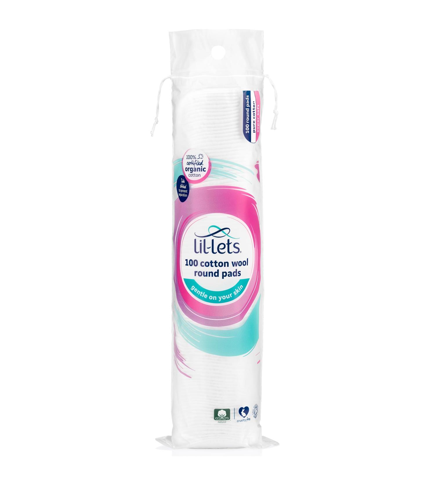 Buy Lil-Lets Certified Organic Cotton Wool Round Pads - 100% Pure Soft & Absorbent Gentle on Skin Ideal for Sensitive Skin - Pack of 100 - Buy Online on GoSupps.com