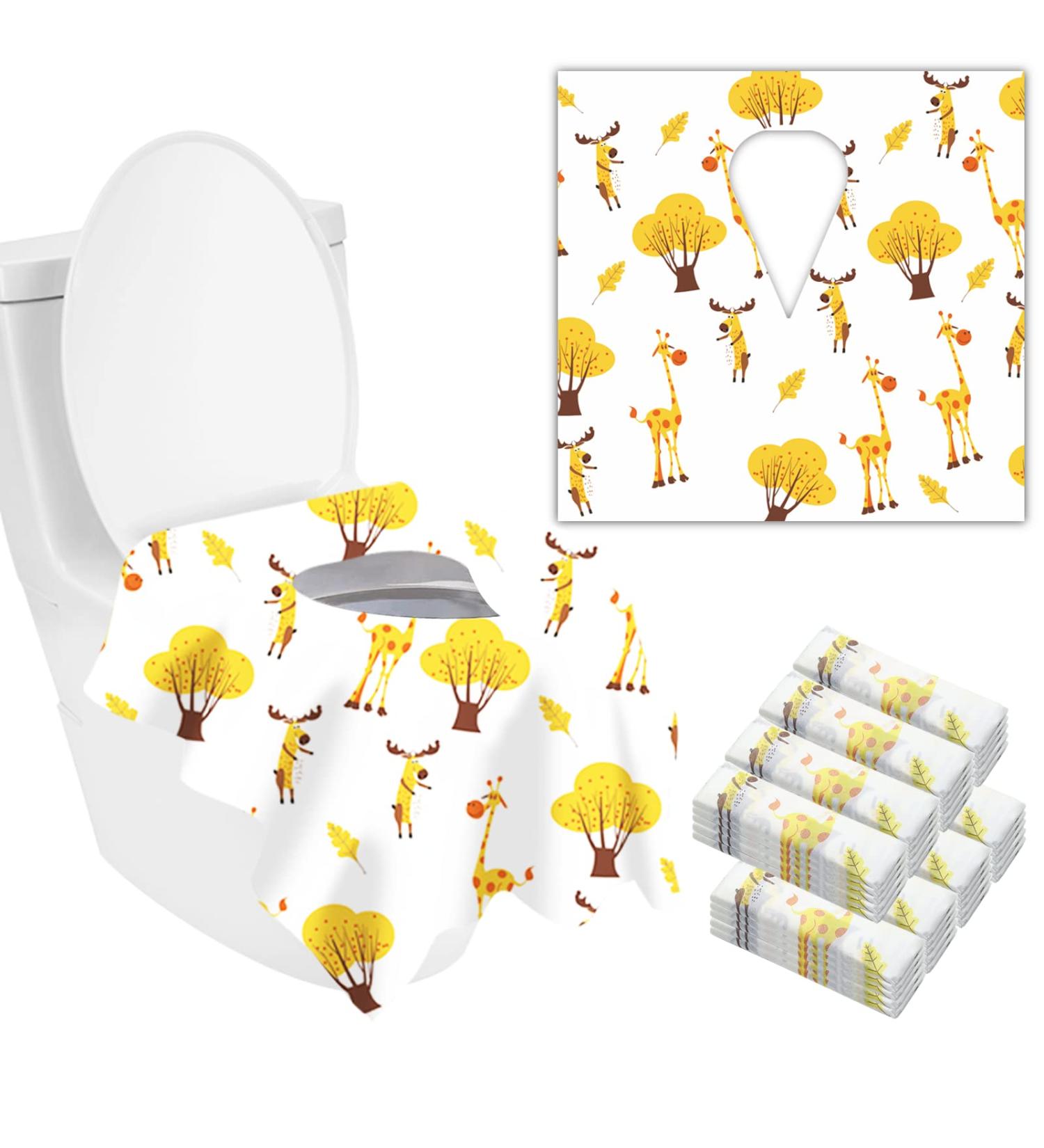 40-Pack Disposable Toilet Seat Covers - BABEnjoy Giraffe Pattern Extra Large - Ideal for Kids, Toddlers, and Adults - Potty Training, Public Bathrooms, Airplanes - Buy Online on GoSupps.com