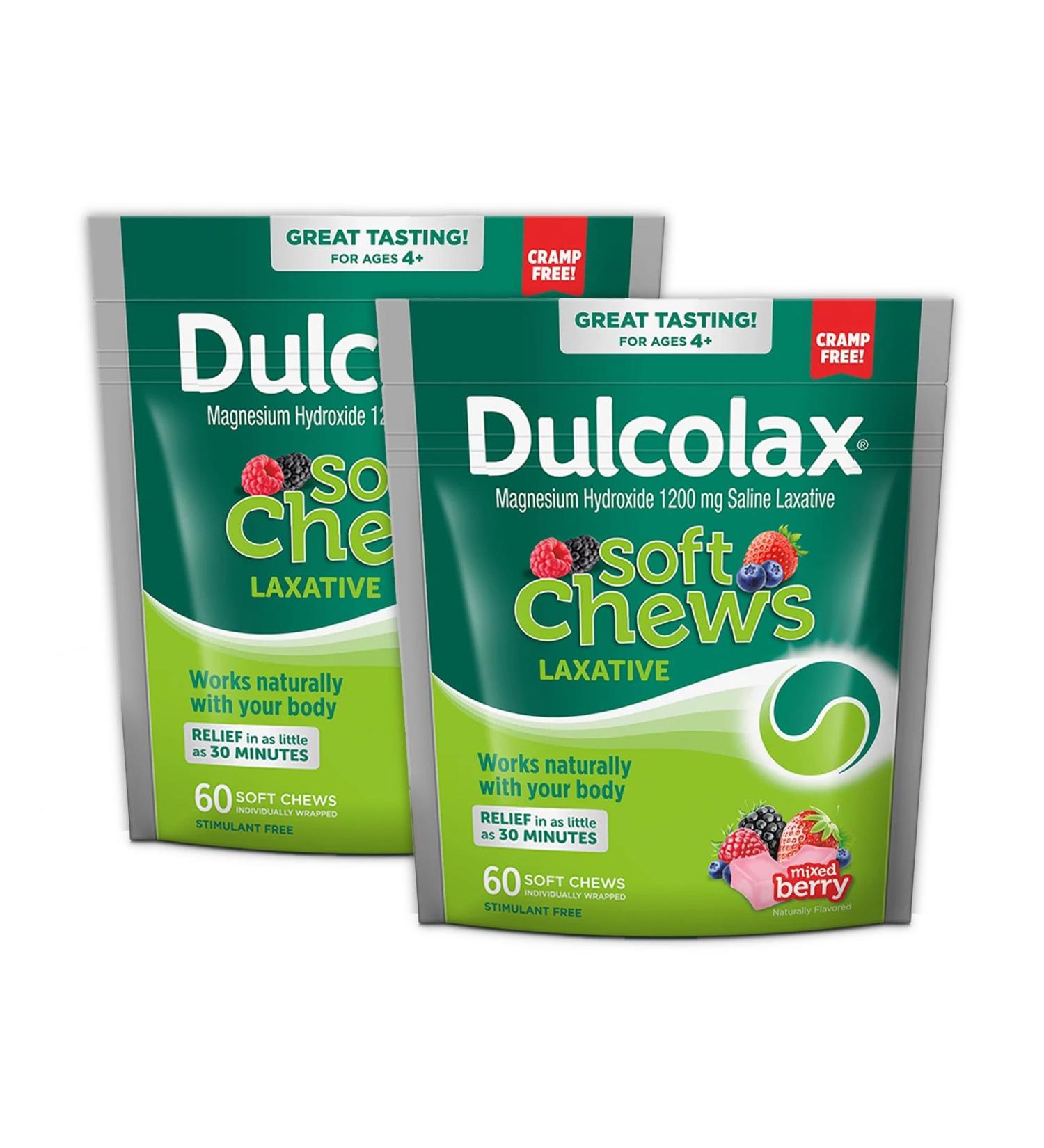 Dulcolax Soft Chews Saline Laxative Mixed Berry (60ct) Gentle Constipation Relief Magnesium Hydroxide 1200mg (Pack of 2) - Buy Online on GoSupps.com