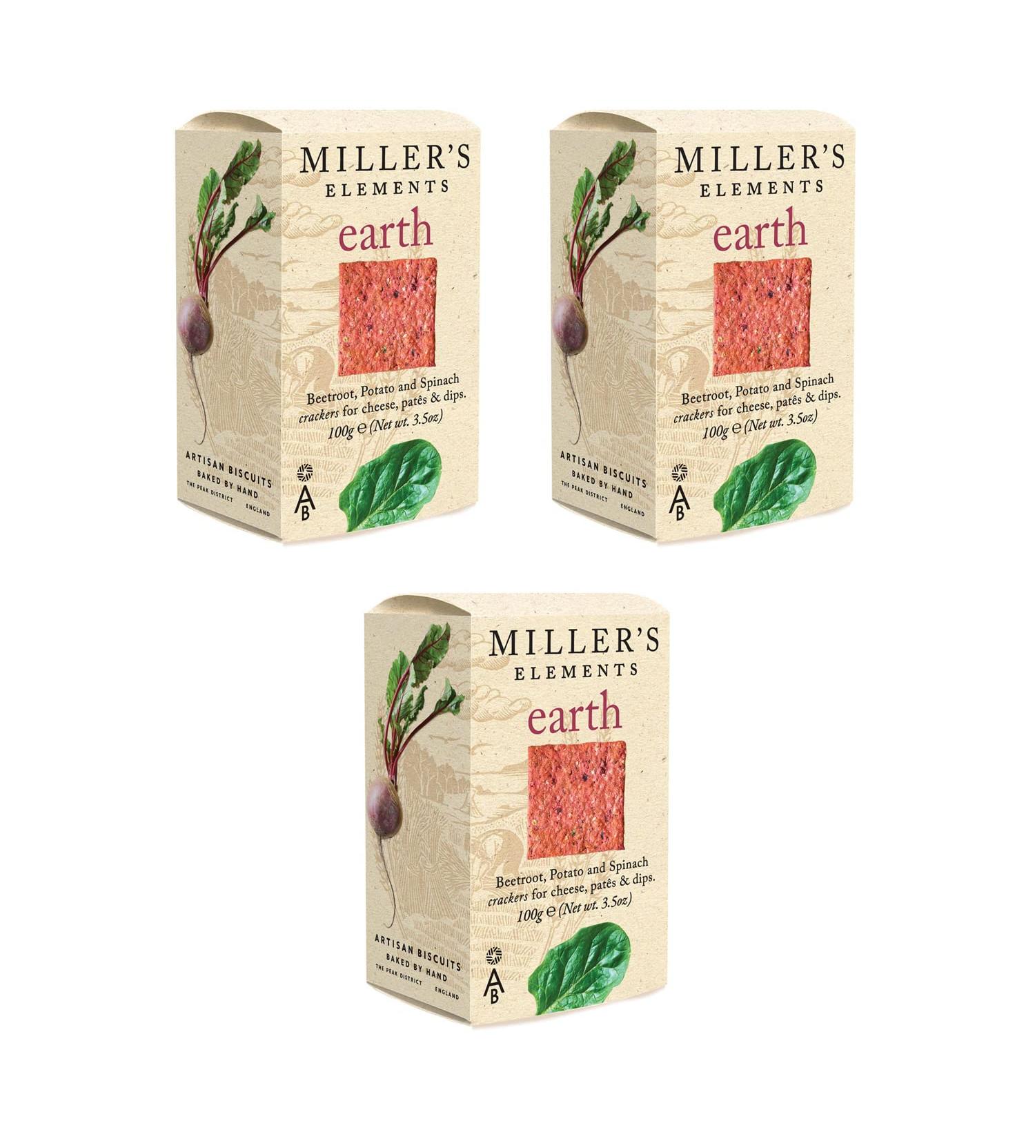 Miller's Earth Artisan Biscuits Potato, Beetroot & Spinach Crackers 3 Pack 100g