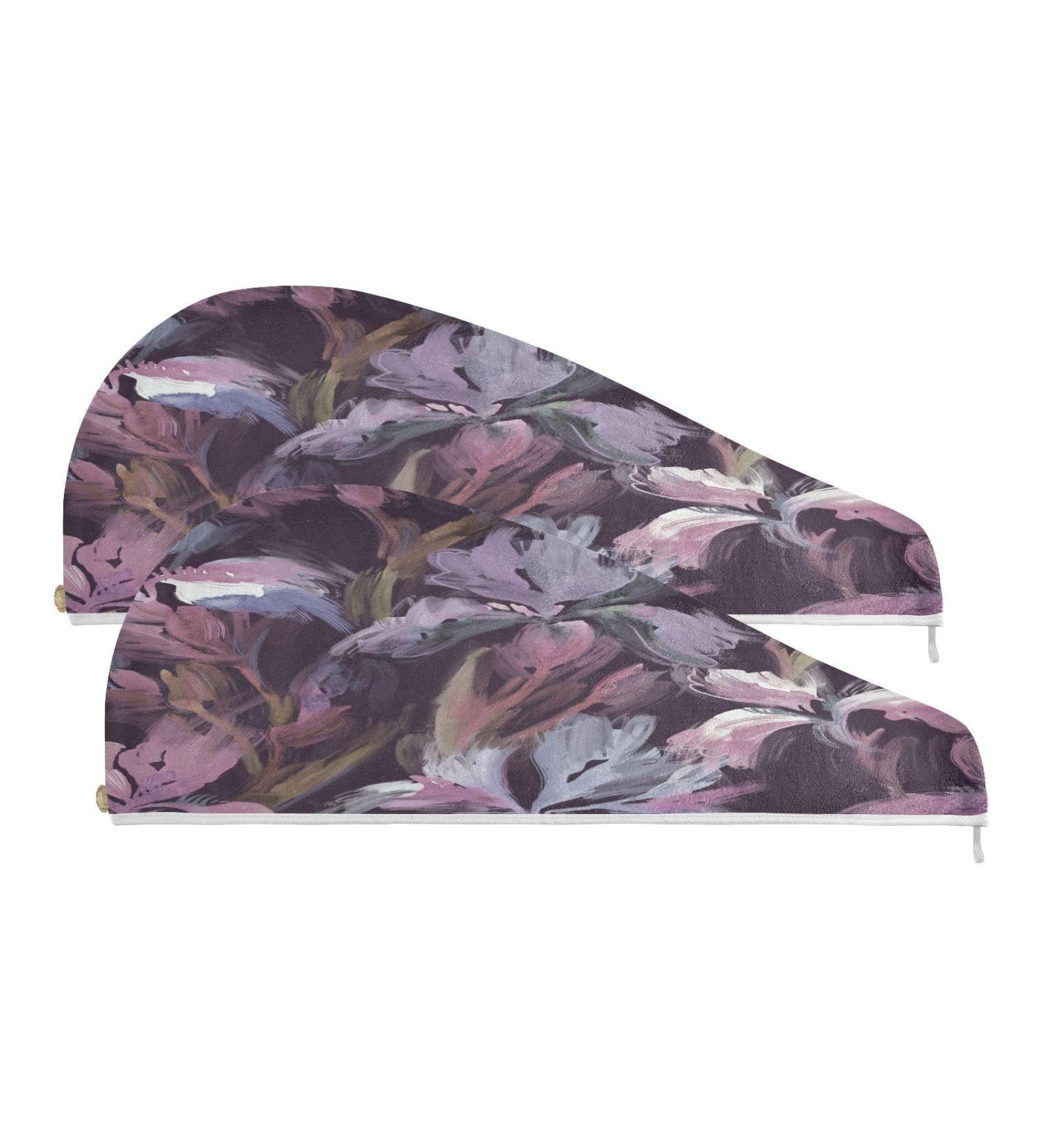 Blooming Iris Flower Dry Hair Cap Set | 2-Piece Quick Drying Towel & Button Headband | Super Absorbent & Comfortable - Buy Online on GoSupps.com