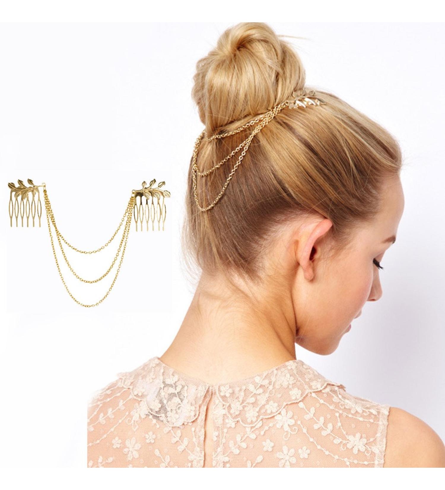 Jovono Gold Leaf Hair Comb & Bohemian Headband for Women | Elegant Headwear for International Shipping - Buy Online on GoSupps.com