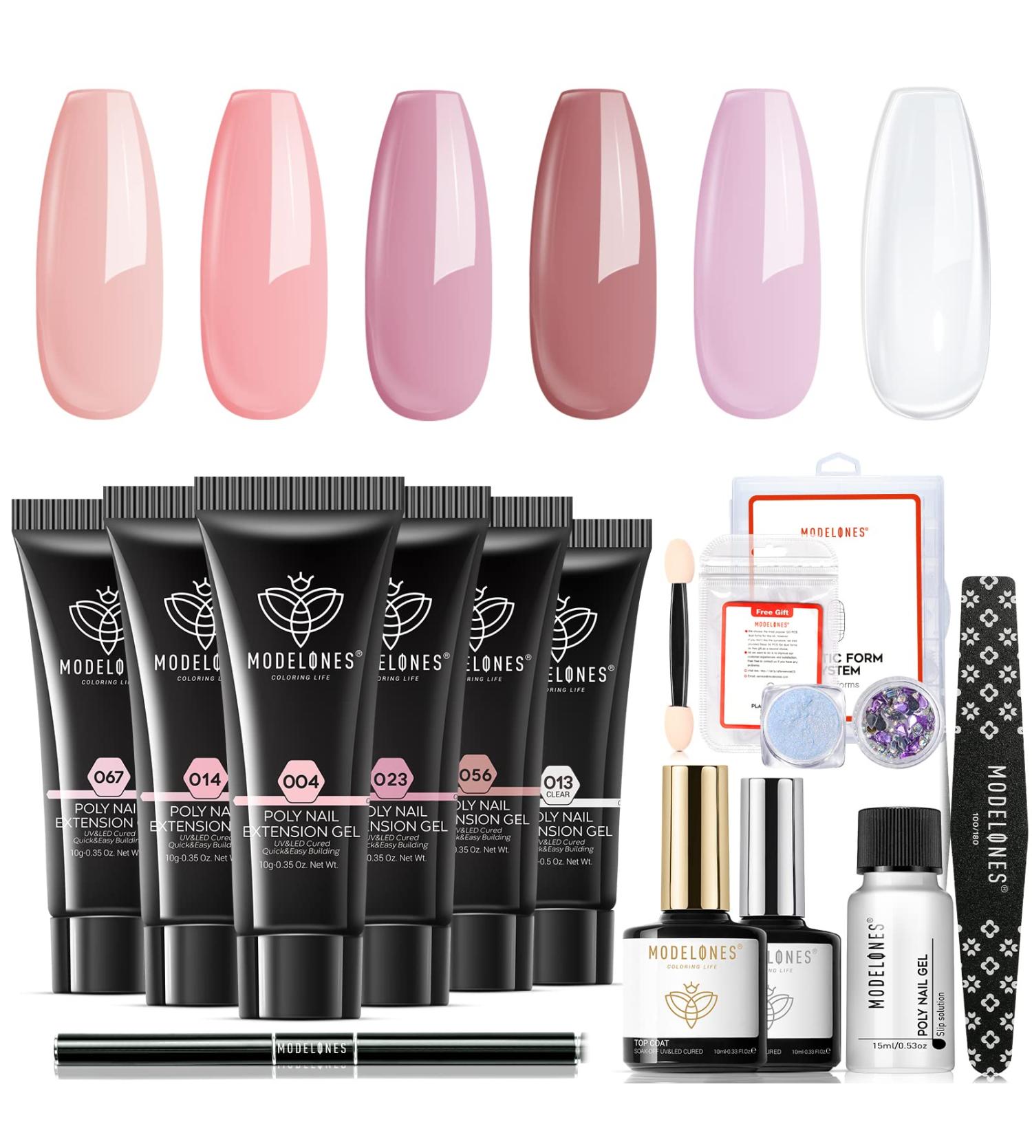 Modelones Poly Nail Gel Kit - 6 Colors Builder Gels Extension Gel Kit with Slip Solution - Professional All-in-One French Pink Set - Buy Online on GoSupps.com