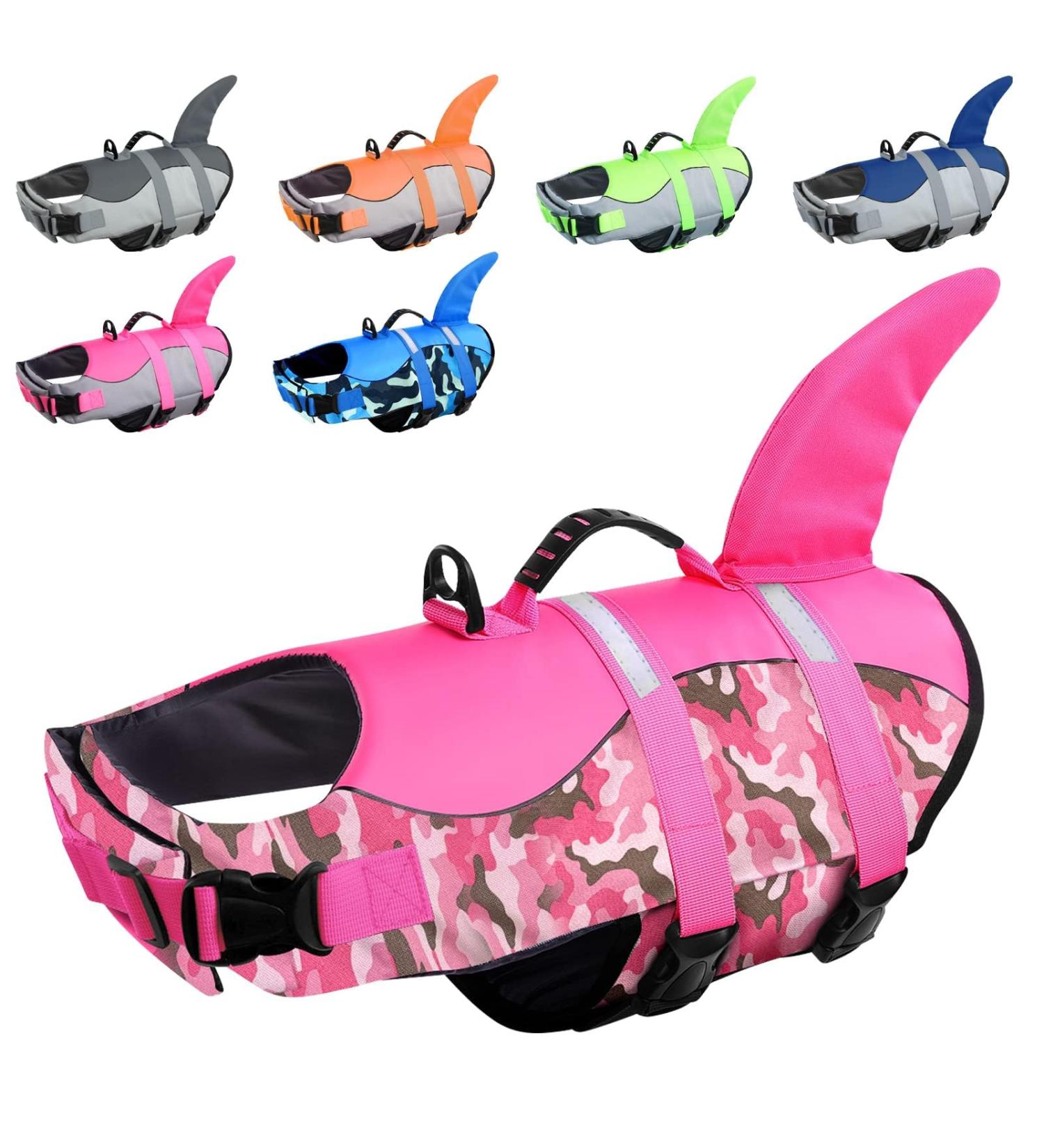 Buy Cit toile Dog Life Jacket - Shark Design | Lightweight & Safe Water Sports Vest for Small Medium & Large Dogs - Reflective Handle & Pink Camouflage XXL - Buy Online on GoSupps.com