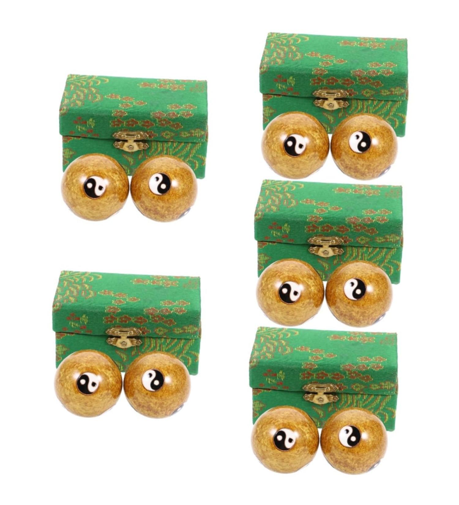 Gleavi 10 STK Metal Massage Balls - Hand & Foot Stress Relief Ball Set for Adults | Massage Globe Hand Roller Balls in Brocade Box - Buy Online on GoSupps.com