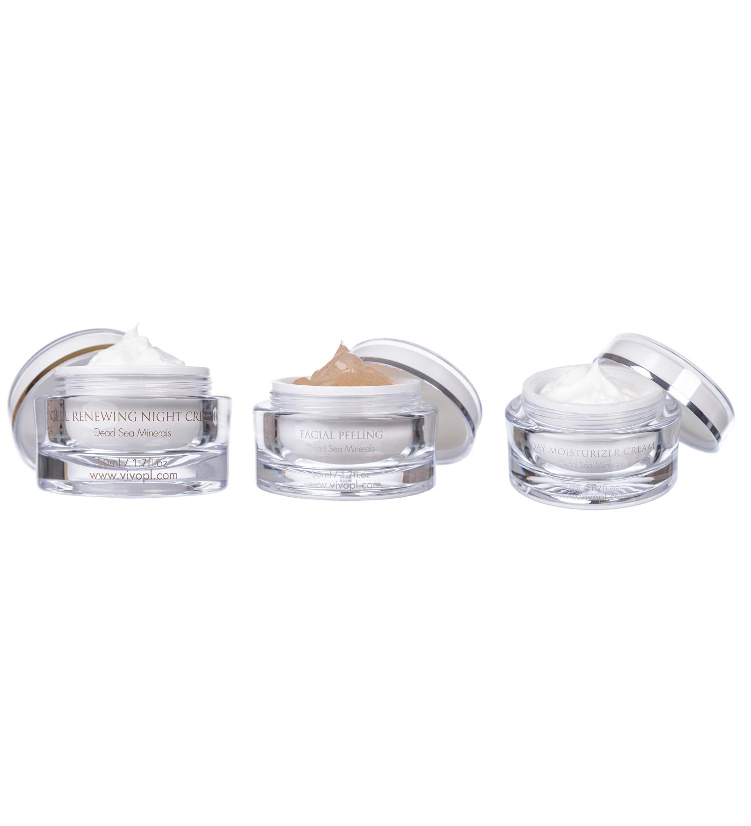 VIVO Skin Care Set: Dead Sea Day Cream Night Cream & Facial Peeling - Anti-Aging for Men & Women - 1.67 Fl. Oz | Shop Now - Buy Online on GoSupps.com