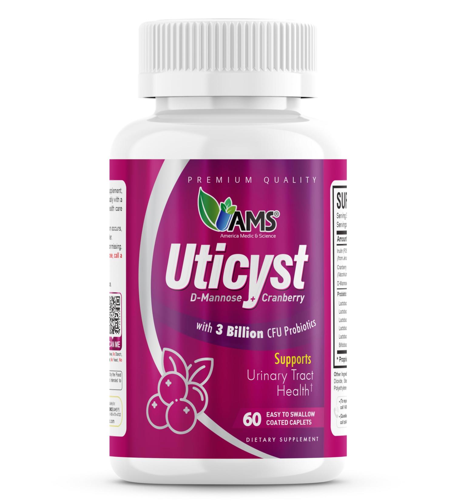 America Medic & Science UtiCyst 60ct Probiotic & Cranberry Formula for Urinary Tract & Bladder Health Supports Immune Balance Daily Wellness Supplement for Women- 60 caplets - Buy Online on GoSupps.com
