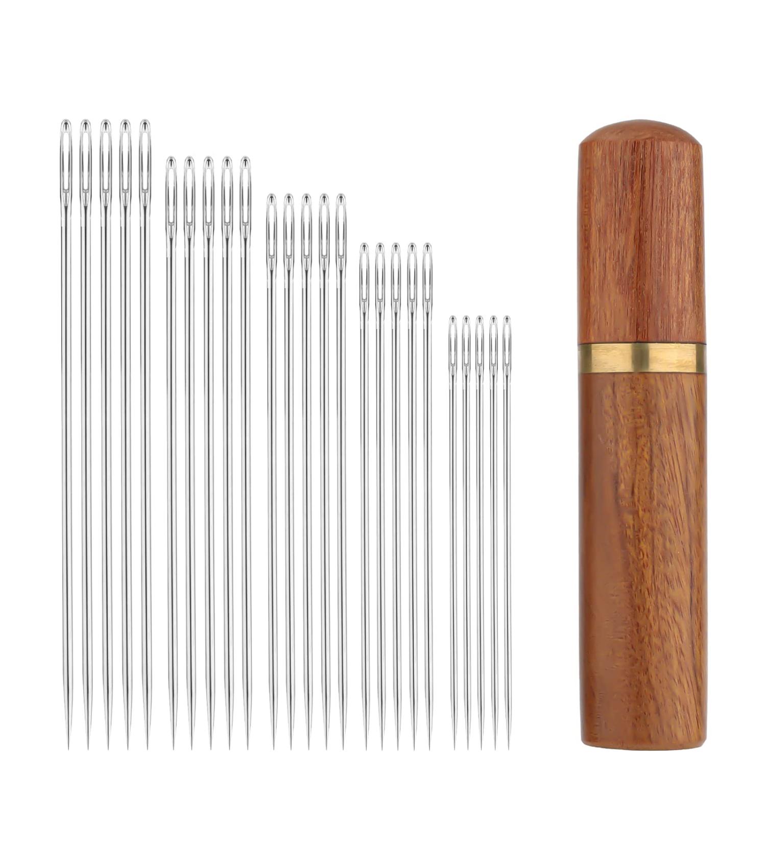 25pcs Large Eye Sewing Needles Set with Wooden Case - 6 Sizes Tapestry, Embroidery, Yarn, Quilting Needles - Stainless Steel Self Threading Needle for Hand Sewing DIY - Buy Online on GoSupps.com