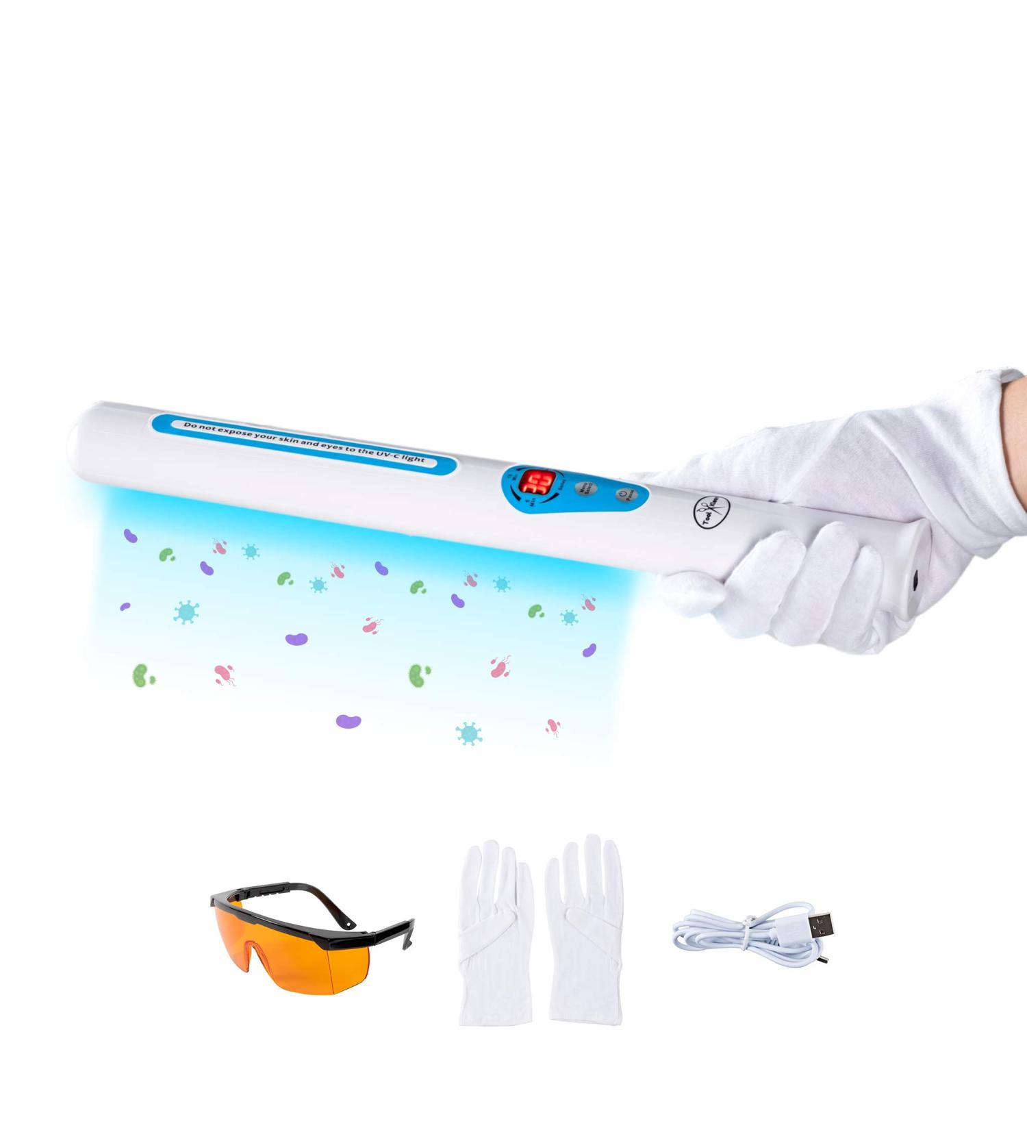 Professional Grade UV Light Sanitizer Wand - Lab Certified Portable UVC Lamp for Home, Office, Hotel, Salon, Car, School - EPA Registered - Includes Safety Glasses & Gloves - Buy Online on GoSupps.com