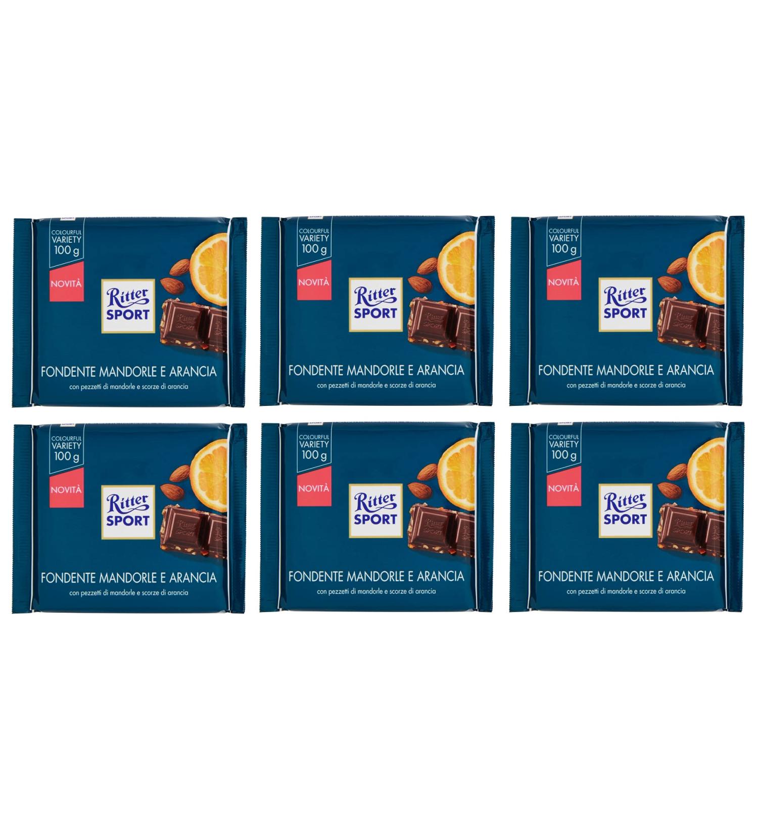  Italian Gourmet E.R. Ritter Sport Pack of 6 dark chocolate fondant cakes with almond and orange 100g - Buy Online on GoSupps.com