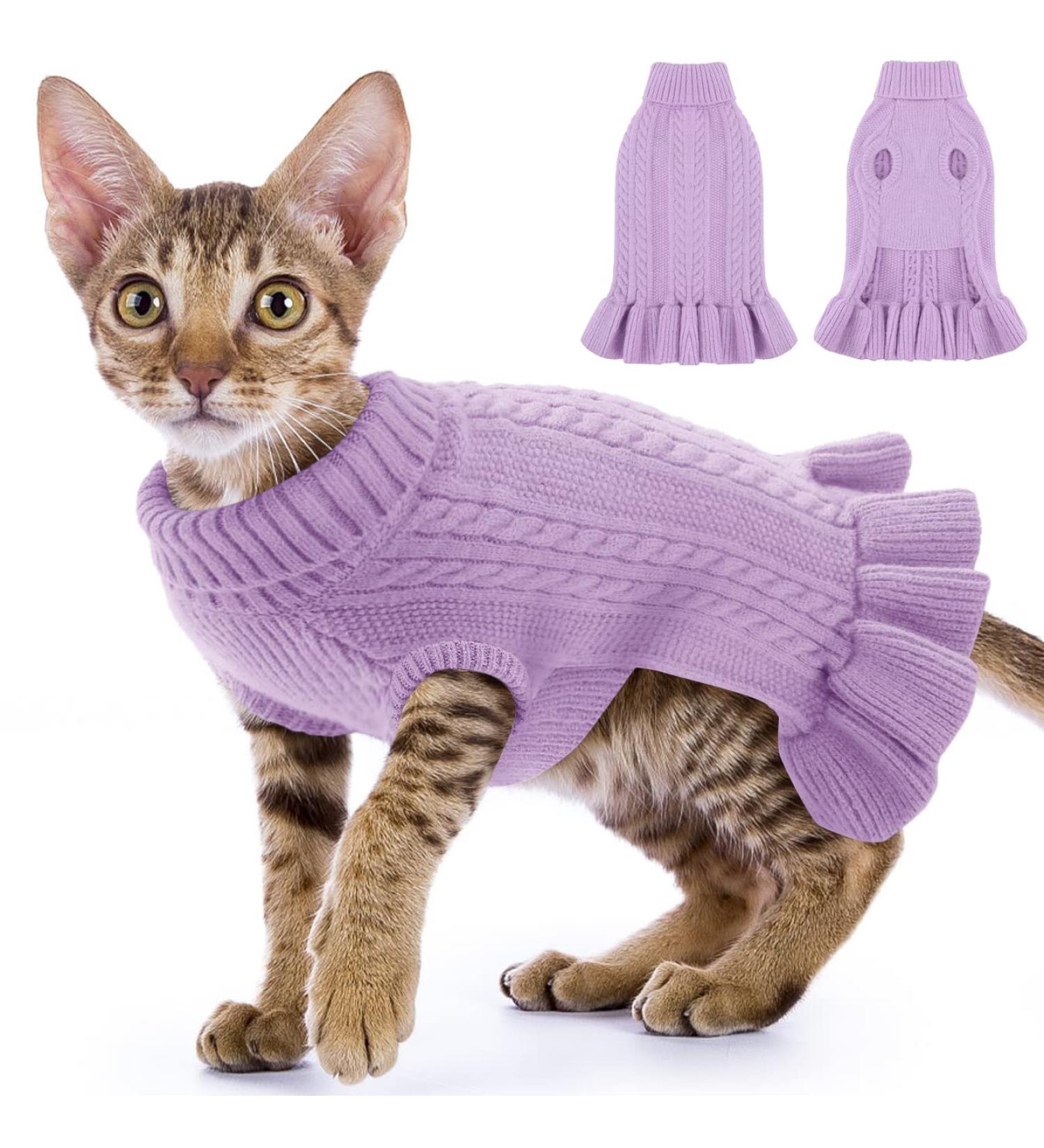 Shop Cute Dog & Cat Sweaters | Knitted Classic Pet Clothing for Small Dogs & Cats | XS Purple Dog Sweater Dress - Buy Online on GoSupps.com