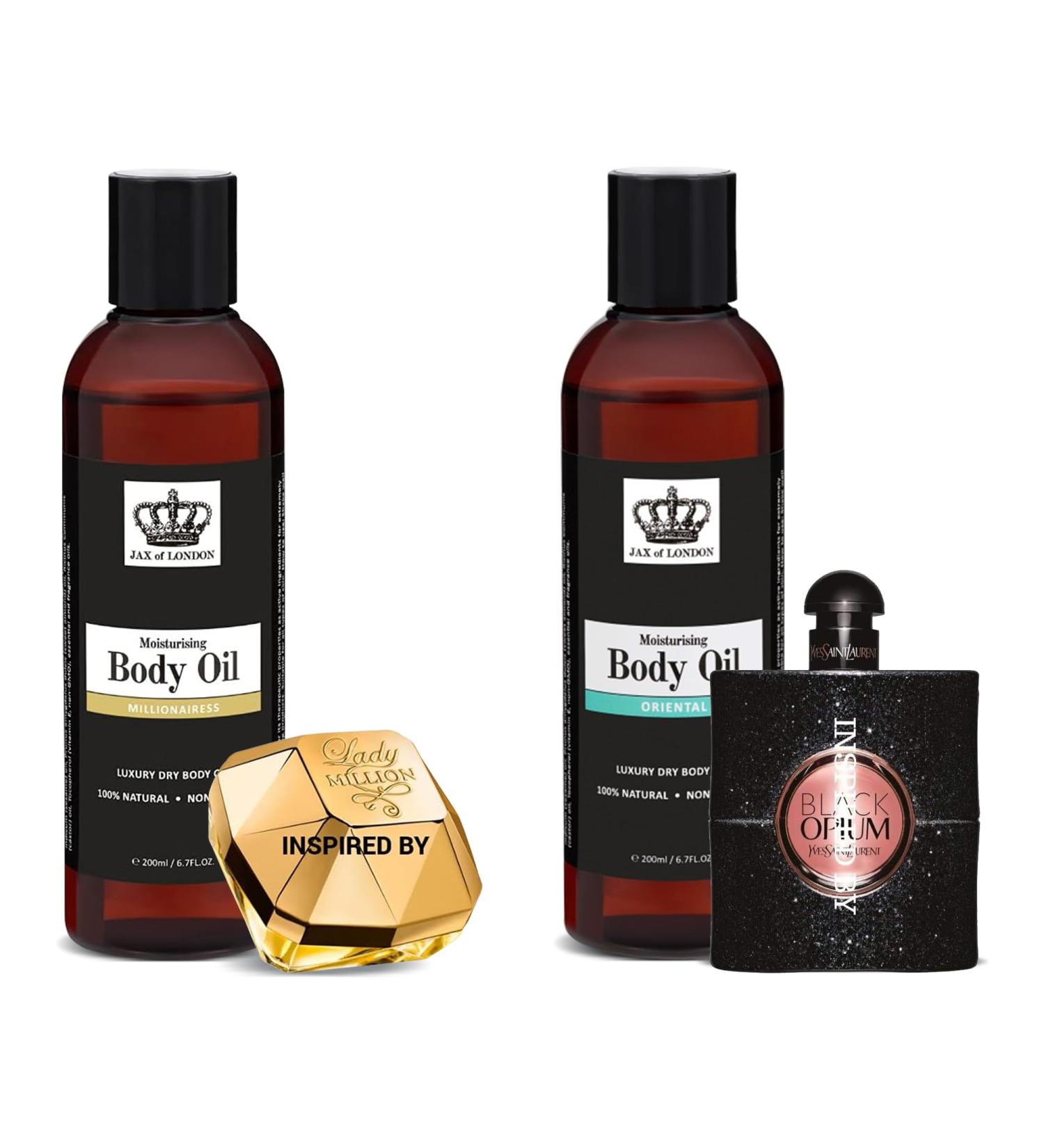 JAX OF LONDON Jax of London 400ml Body Oils for Millionaires 200ml and Oriental 200ml for Women Inspired Body Oil Moisturizing Skin Oil Body Oil - Buy Online on GoSupps.com