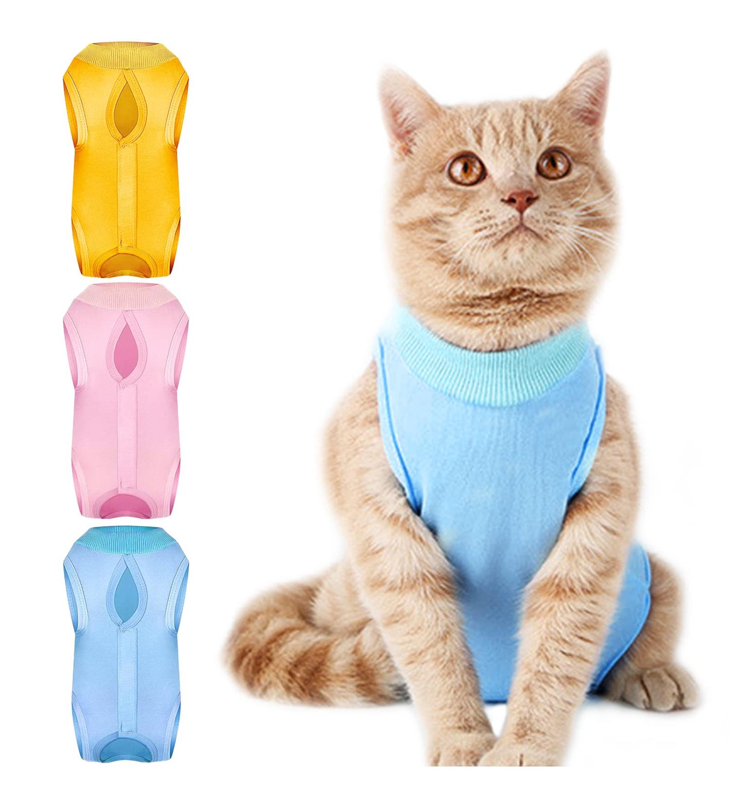 3Pcs Cat Recovery Suit | Abdominal Wound & Skin Disease Care Onesie | Anti-Licking, Large Size, Classic Pattern - Buy Online on GoSupps.com