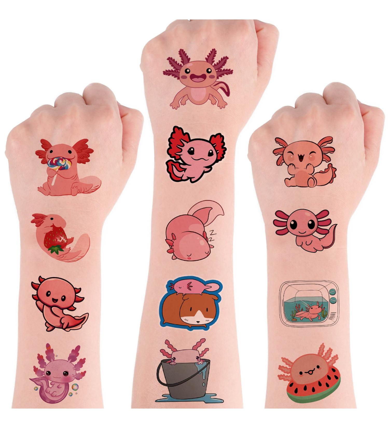 128Pcs Axolotl Tattoo Stickers - Cartoon Theme, Waterproof, Party Favors for Kids - Ideal for Rewards and Gifts - Buy Online on GoSupps.com