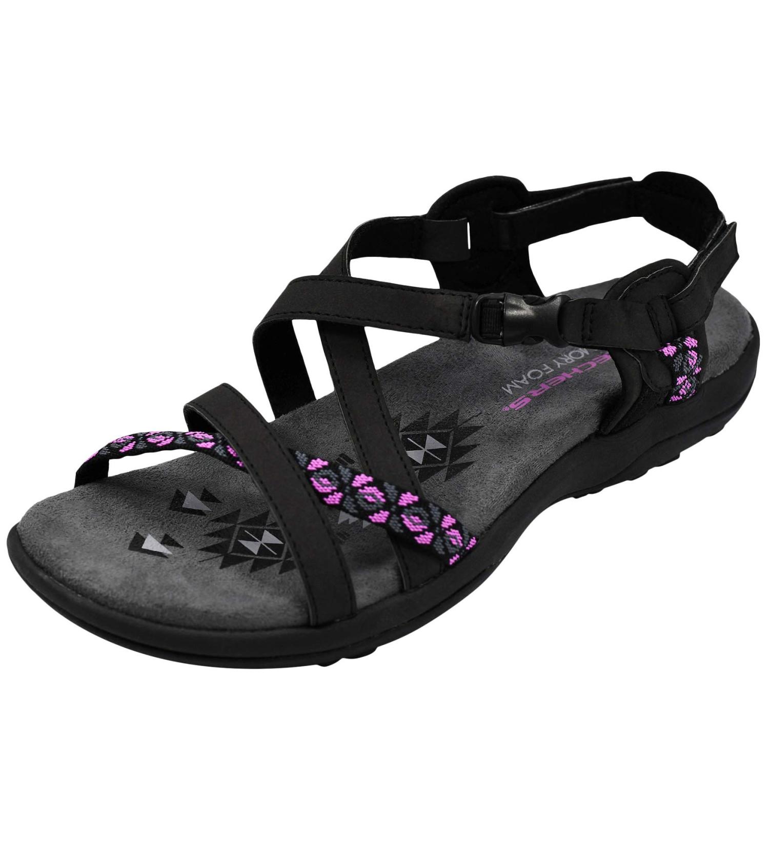 Skechers Women's Reggae Slim-Vacay Sandals 8 - Black/Fuschia | Stylish & Comfortable - Buy Online on GoSupps.com