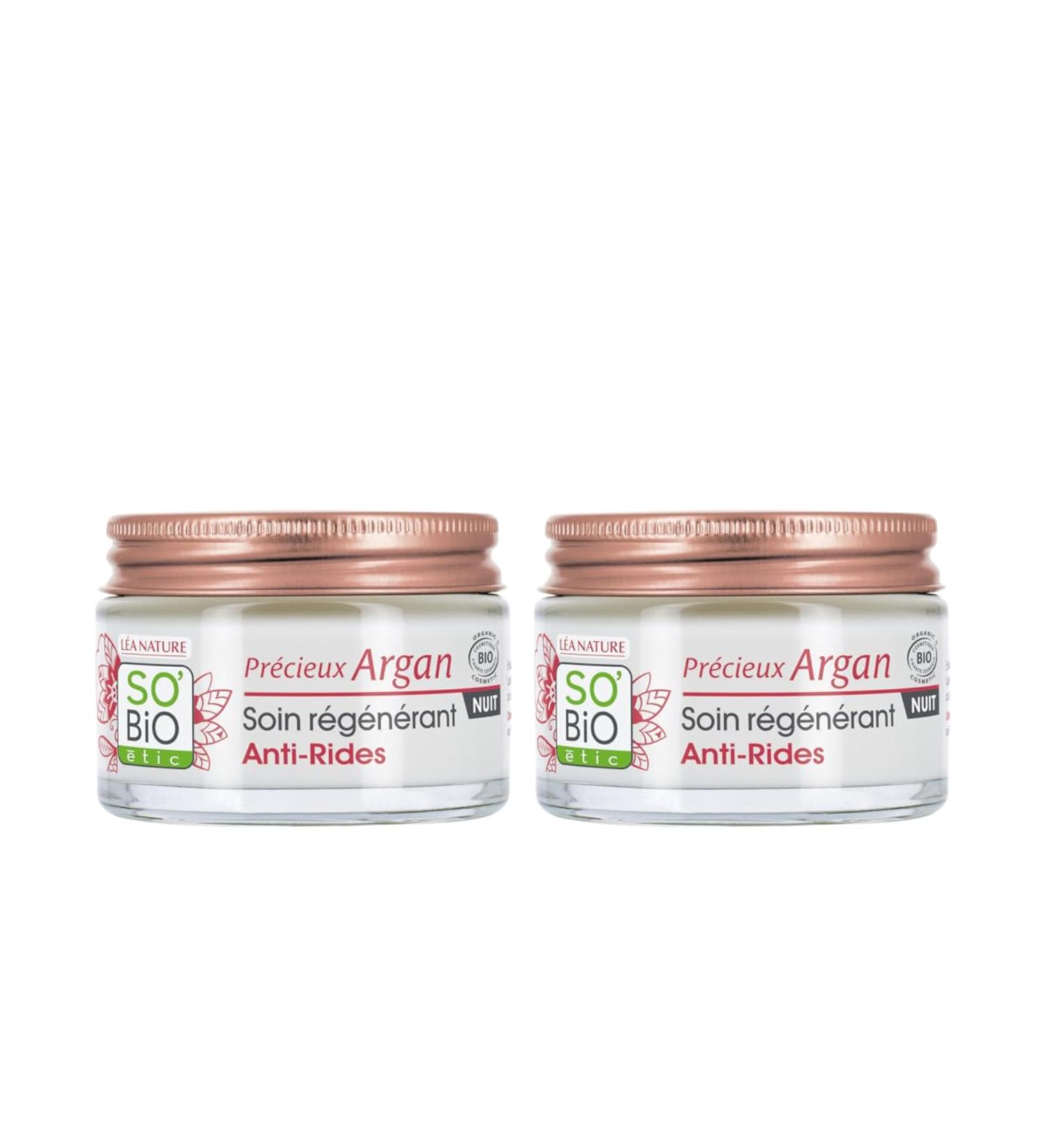 So'Bio tic L A NATURE SO BiO tic | Regenerating Anti-Wrinkle Night Cream Precious Argan | Firmer plumper skin | Reduced wrinkles | Organic Argan Oil | 99% natural origin | Made in France | Pack of 2 x 50 ml