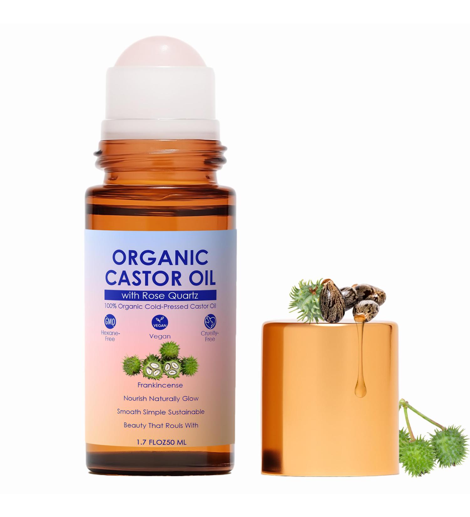 SDXJIOGE Organic Castor Oil with Rose Quartz Roller 100% Pure Cold-Pressed Organic Castor Oil Roll On Rose Quartz Hexane-Free Amber Glass Bottle for Skin 1.7oz (1) - Buy Online on GoSupps.com