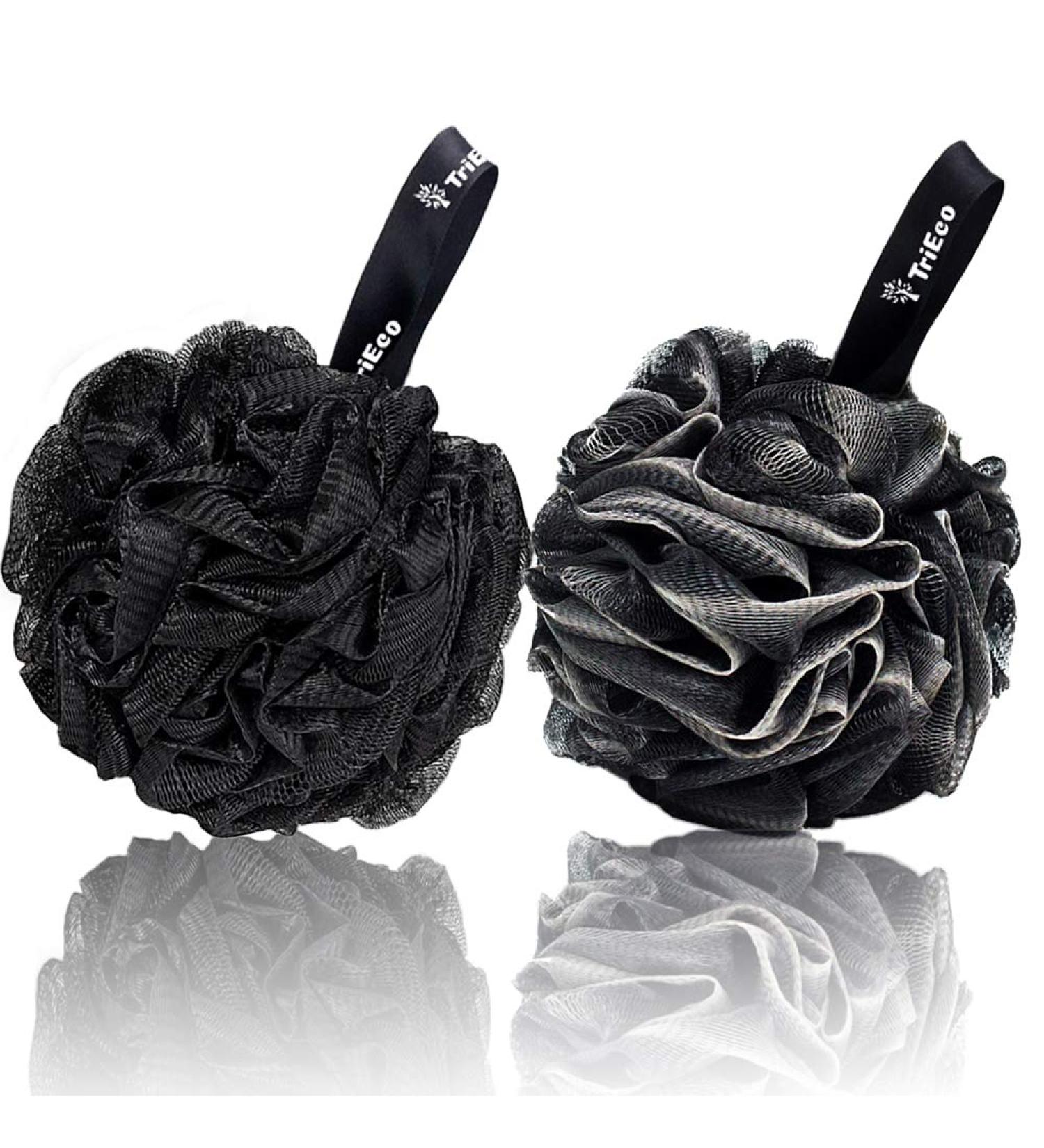 Exfoliating Black Bath Sponge Shower Puff Set for Men and Women - 2 Piece Pack - Buy Online on GoSupps.com