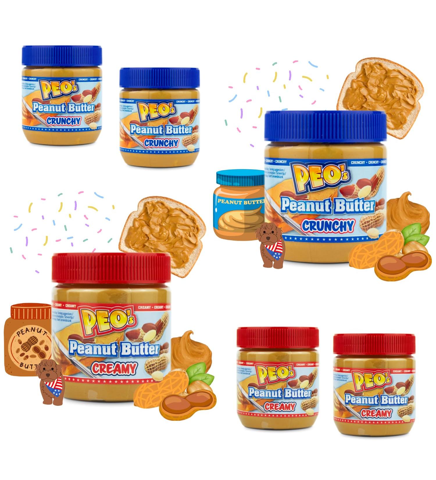 PEO's 6 x 340g Crunchy & Creamy Peanut Butter 3 Pack - Natural Peanut Butter - Fine Extra Smooth Grilled & 90% Peanut Butter with Full Creamy Flavour - Buy Online on GoSupps.com
