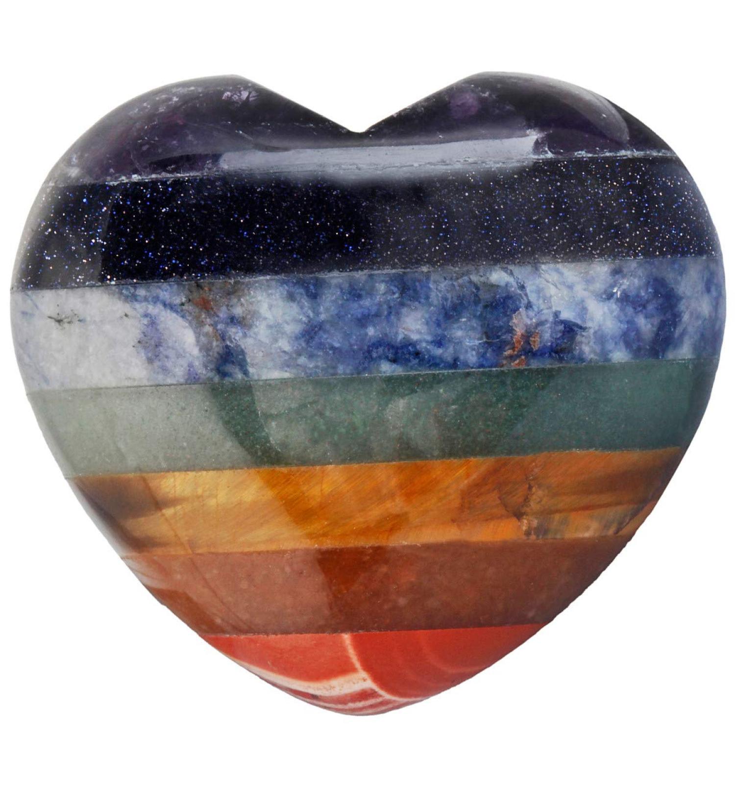 Nupuyai Chakra Heart Palm Worry Stone - Reiki Healing Crystal Love Stone for Home Decor - 45mm Multicolor 7 Chakra Stone - Buy Online on GoSupps.com